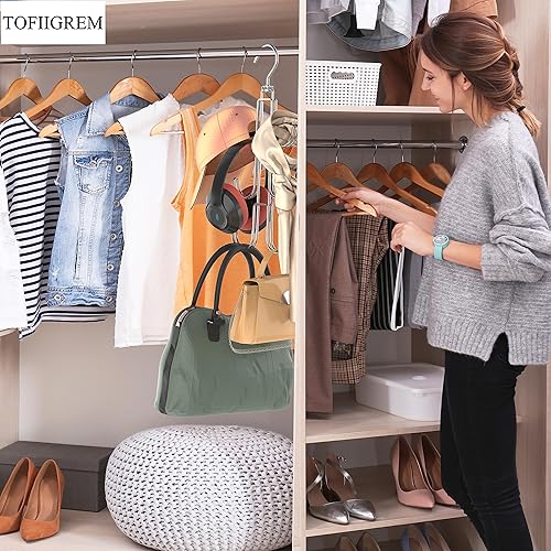 Miniatura 2 de TOFIIGREM Perchas giratorias para bolsos paquete de 3 ganchos de metal plateado ganchos para bolsos de mano ganchos para armario ahorro de espacio