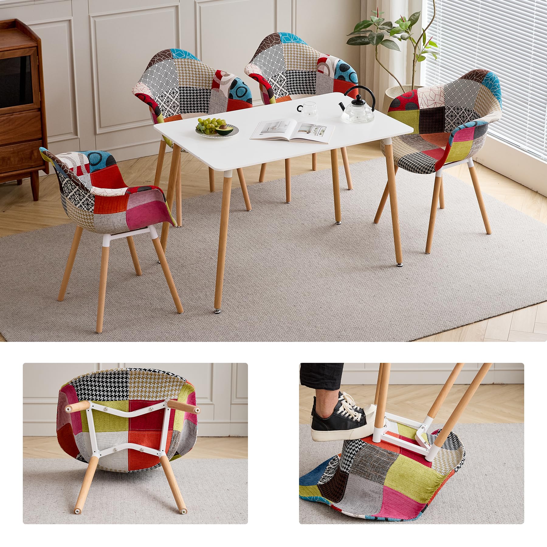 GrandCA HOME Set di 2 Sedie da Pranzo Moderne con Braccioli, Gambe in Faggio, Sedie da Cucina Patchwork Nordiche per Cucina, Soggiorno, Sala da Pranzo, Camera da Letto (Rosso)