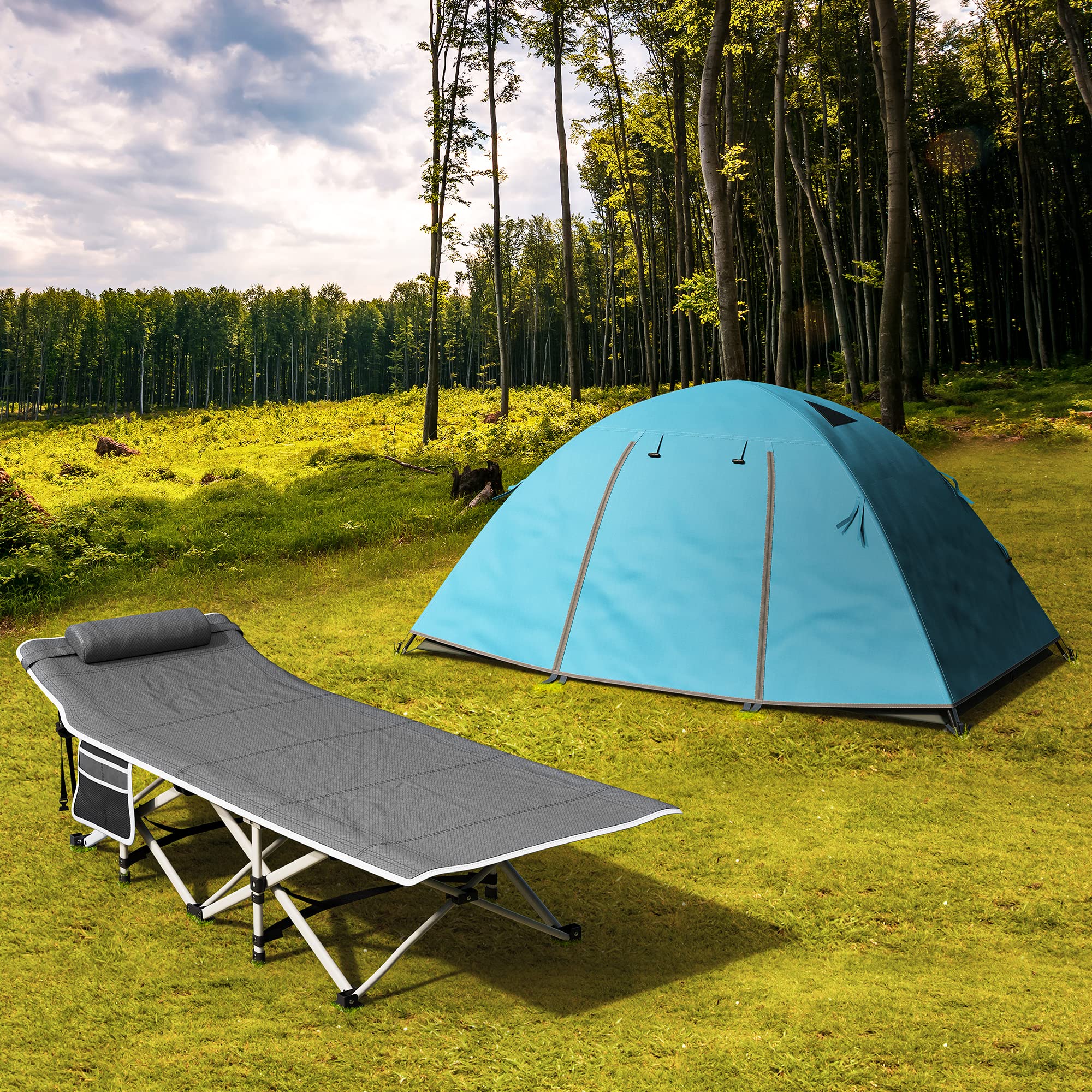 YITAHOME Letto da campeggio pieghevole per adulti, extra largo 71,1 cm, portatile, comodo lettino da campeggio con capacità di 280 kg, per viaggio/ufficio/all'aperto, grigio