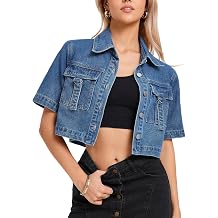 Ladyful Short Sleeve Denim Jacket for Women Lightweight Cropped Trendy Button Down Jean Jacket Trucker Coat