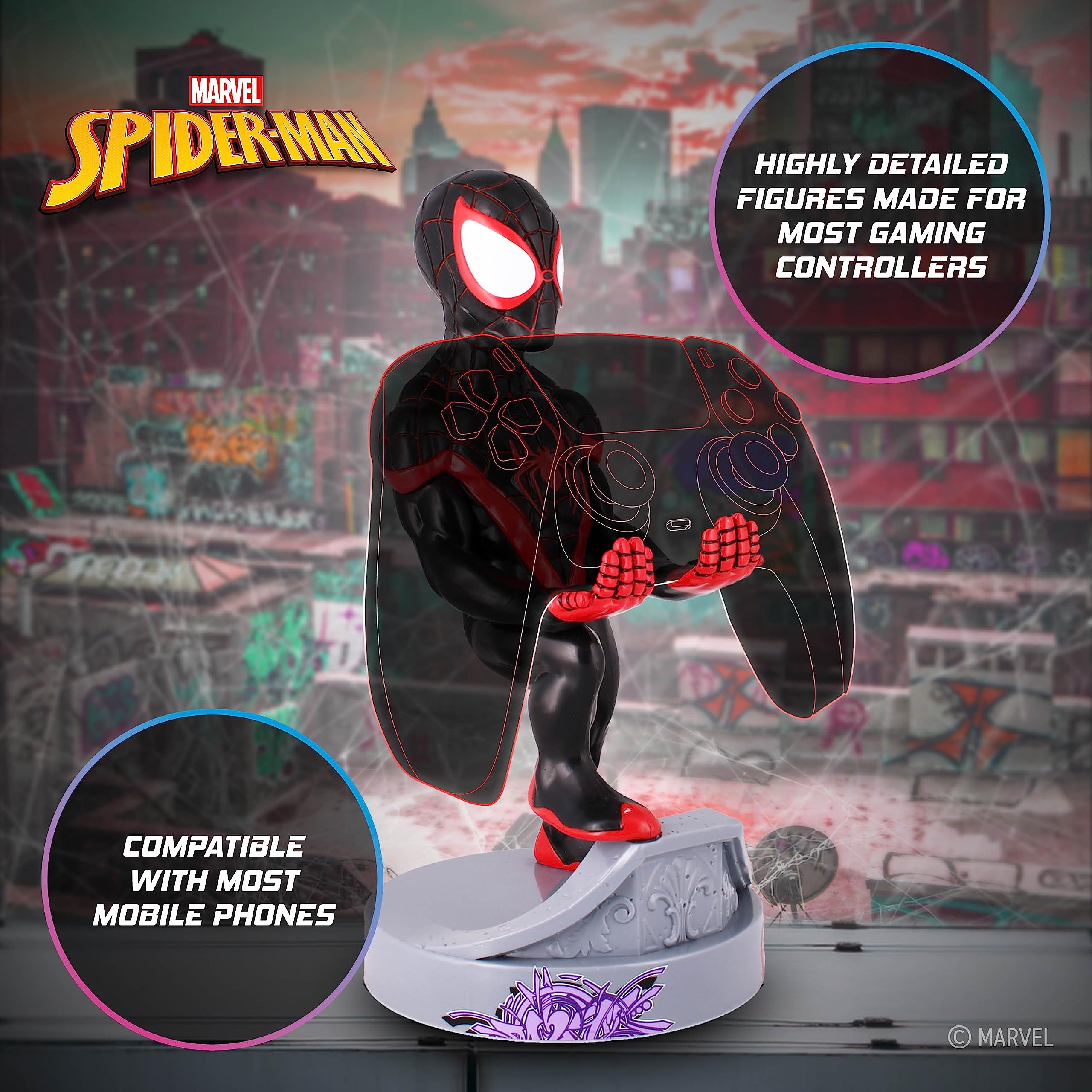 Cableguys Marvel Miles Morales Supporto Controller e Telefono - Porta Cellulare per Xbox, PlayStation, Accessori Gaming per Scrivania