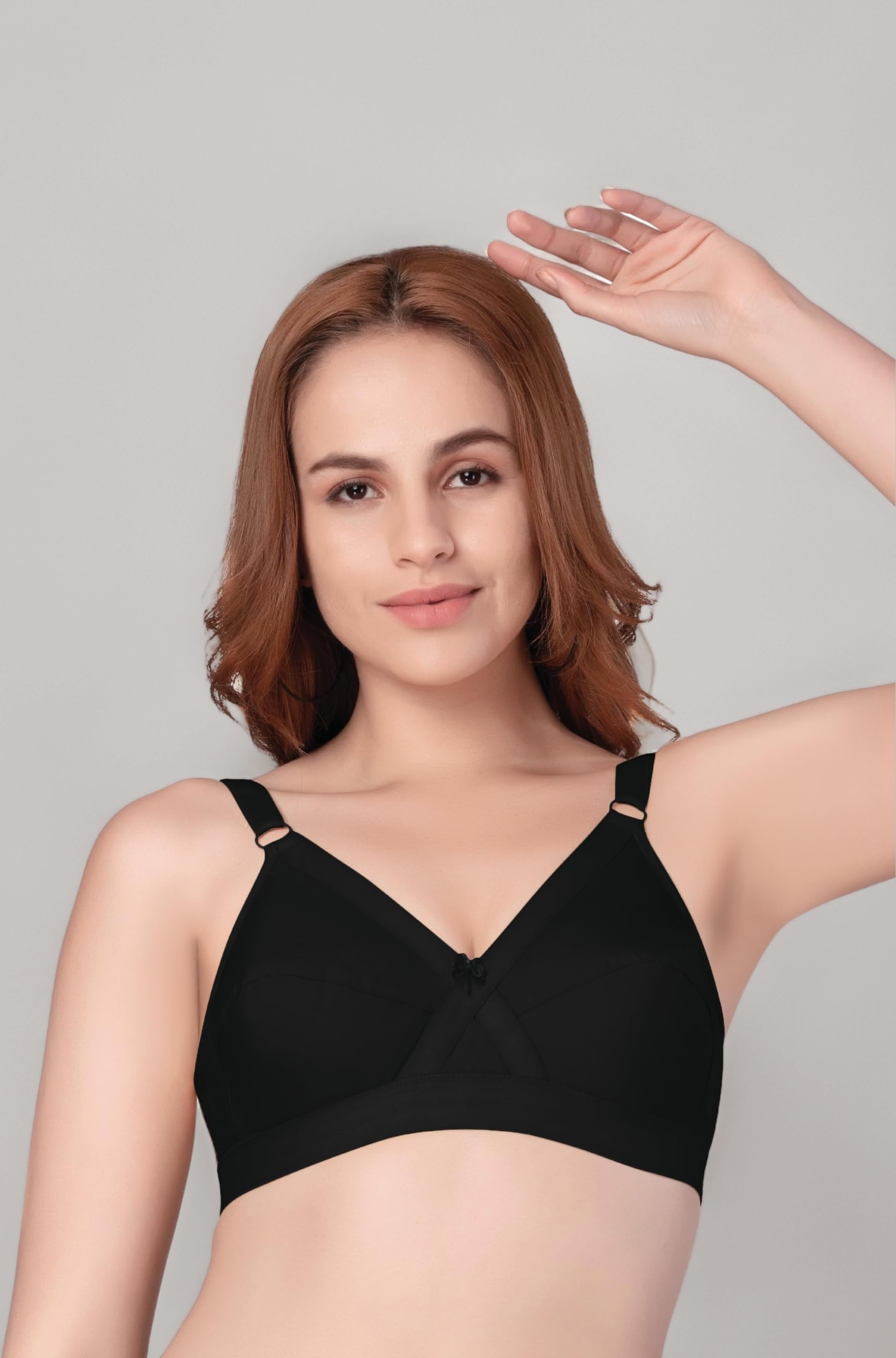 DAISY DEE Women's Cotton X-Frame Pannel Fit-Cross-Lace Bra Non-Padded Cross Belt Seamed Wirefree with Adjustable Straps V-Neck Full Coverage Everyday Bra - NTRSHA