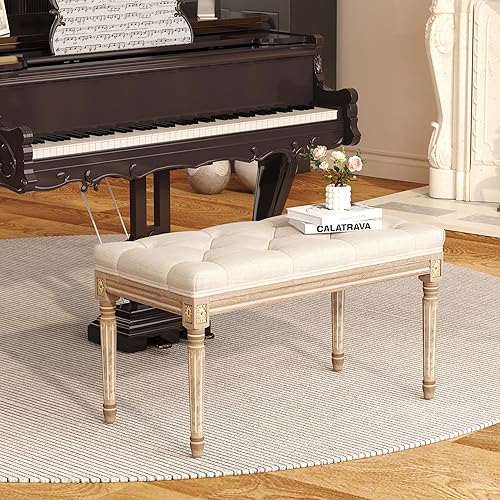 Miniatura 4 de Yusong Banco tapizado, banco de dormitorio para extremo de la cama, banco de piano, banco de comedor, banco de zapatos con asiento acolchado con