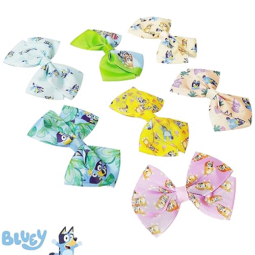 Miniatura 2 de LUV HER Bluey Juego de accesorios para el cabello, 7 piezas de lazo de 4 pulgadas para niñas, diferentes impresiones en cada clip, clip de