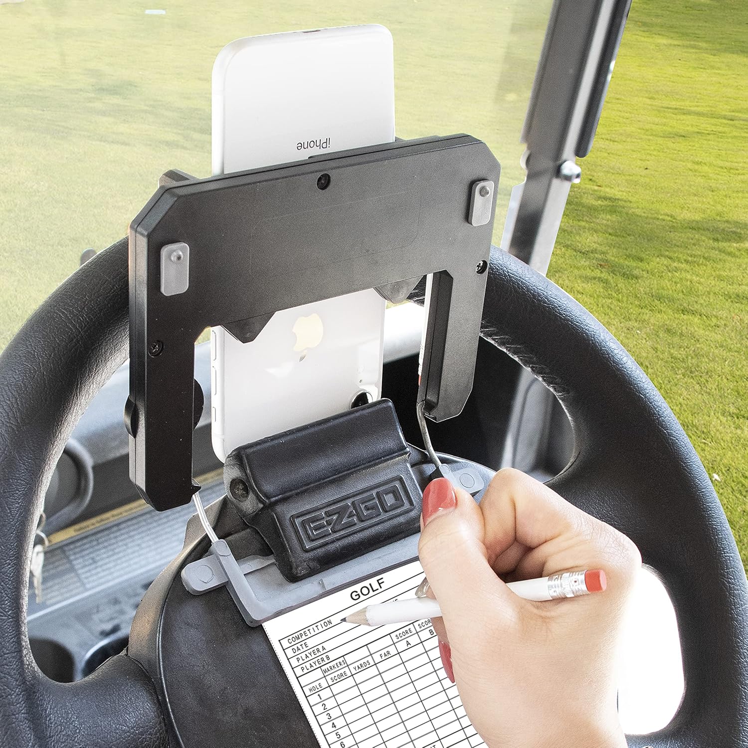 CLUBRALLY Golf Cart Accessories Phone Holder Steering Wheel Cell Phone Mount Flip Up fit Club Car EZGO Yamaha : Automotive