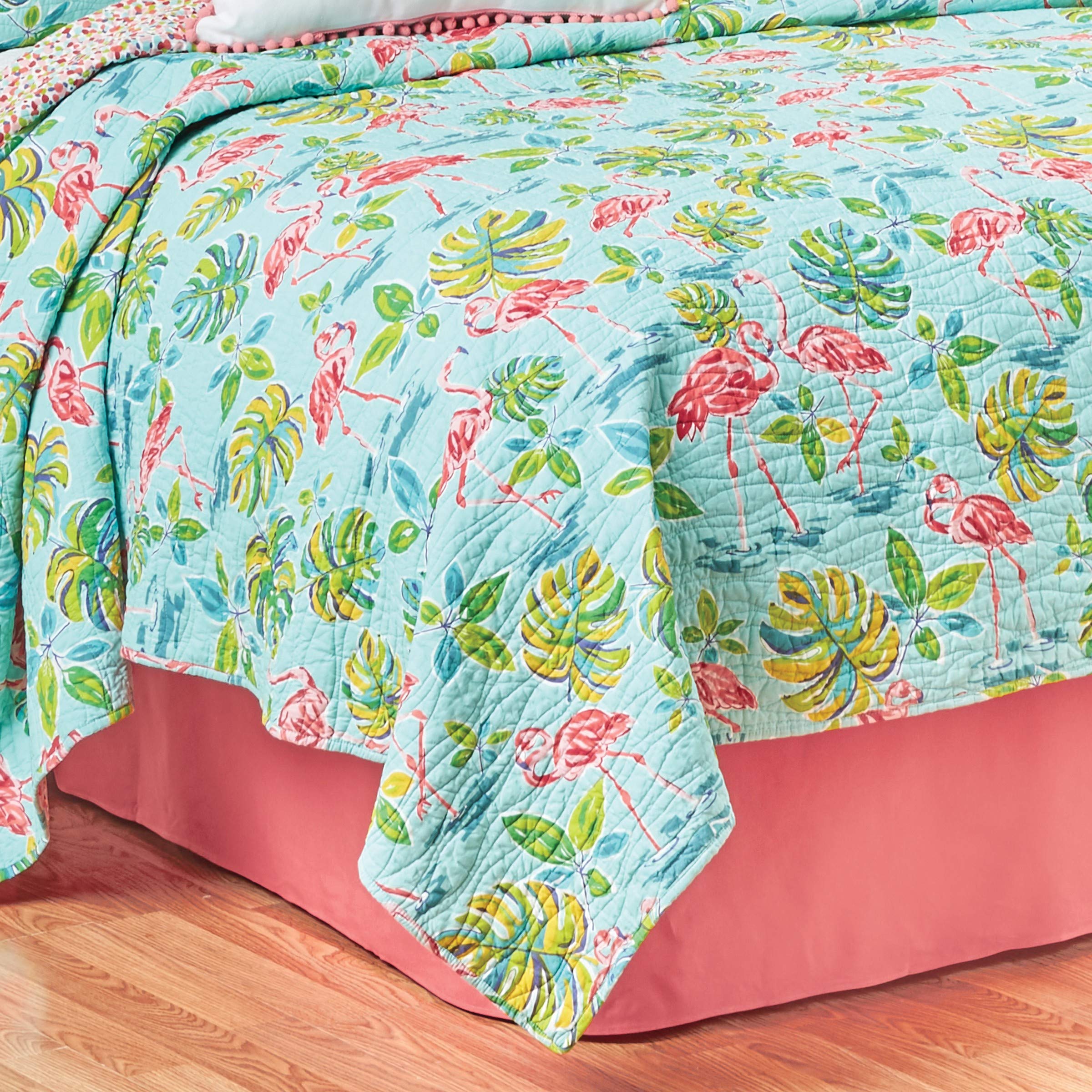 C&F Home Blue and Pink Flamingo Garden Full/Queen Cotton Quilt Set Reversible Bedding Beach Ocean Coastal Tropical Full/Queen 3 Piece Set Blue