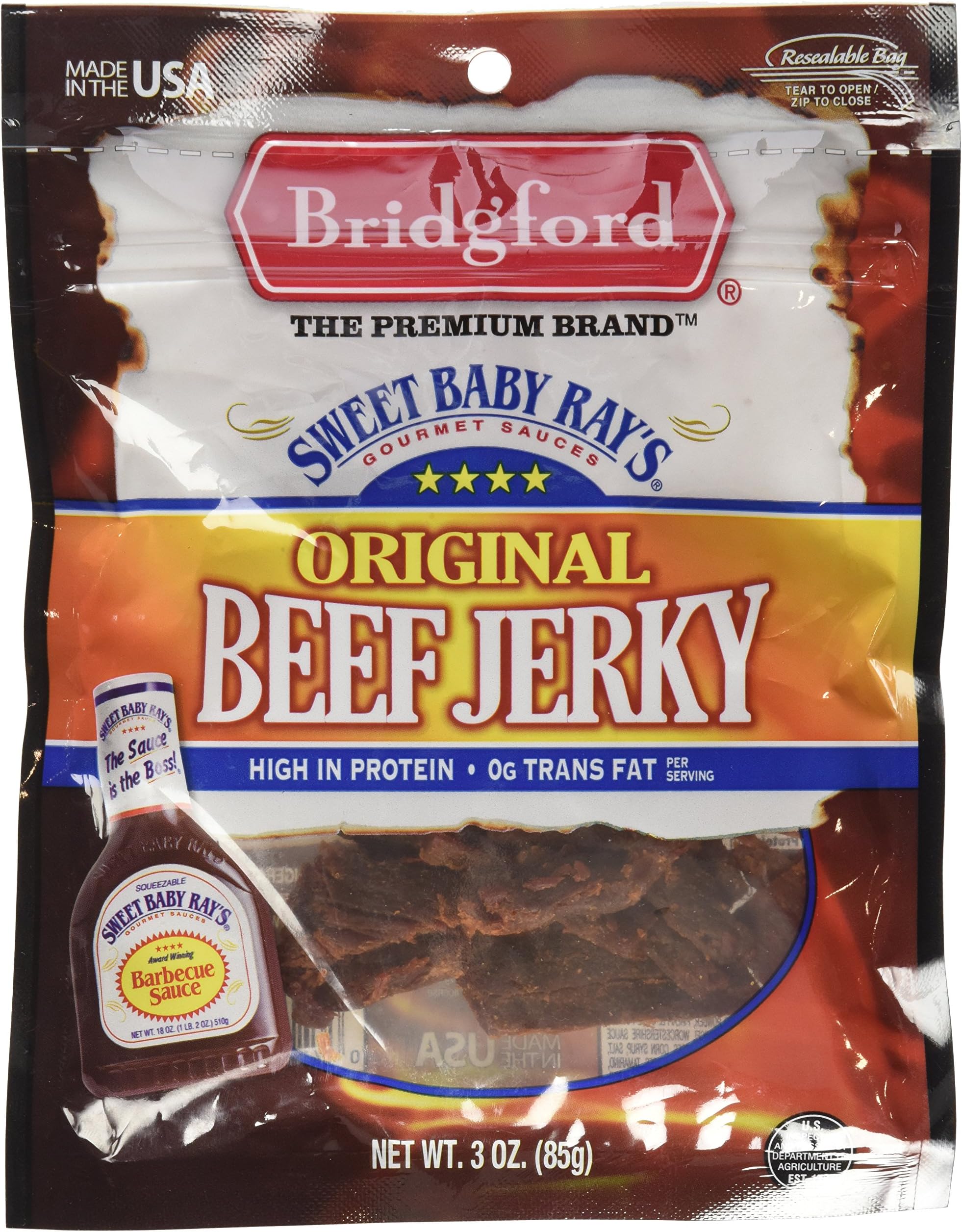 Bridgford Sweet Baby Ray's Original Beef Jerky, 3 Ounce