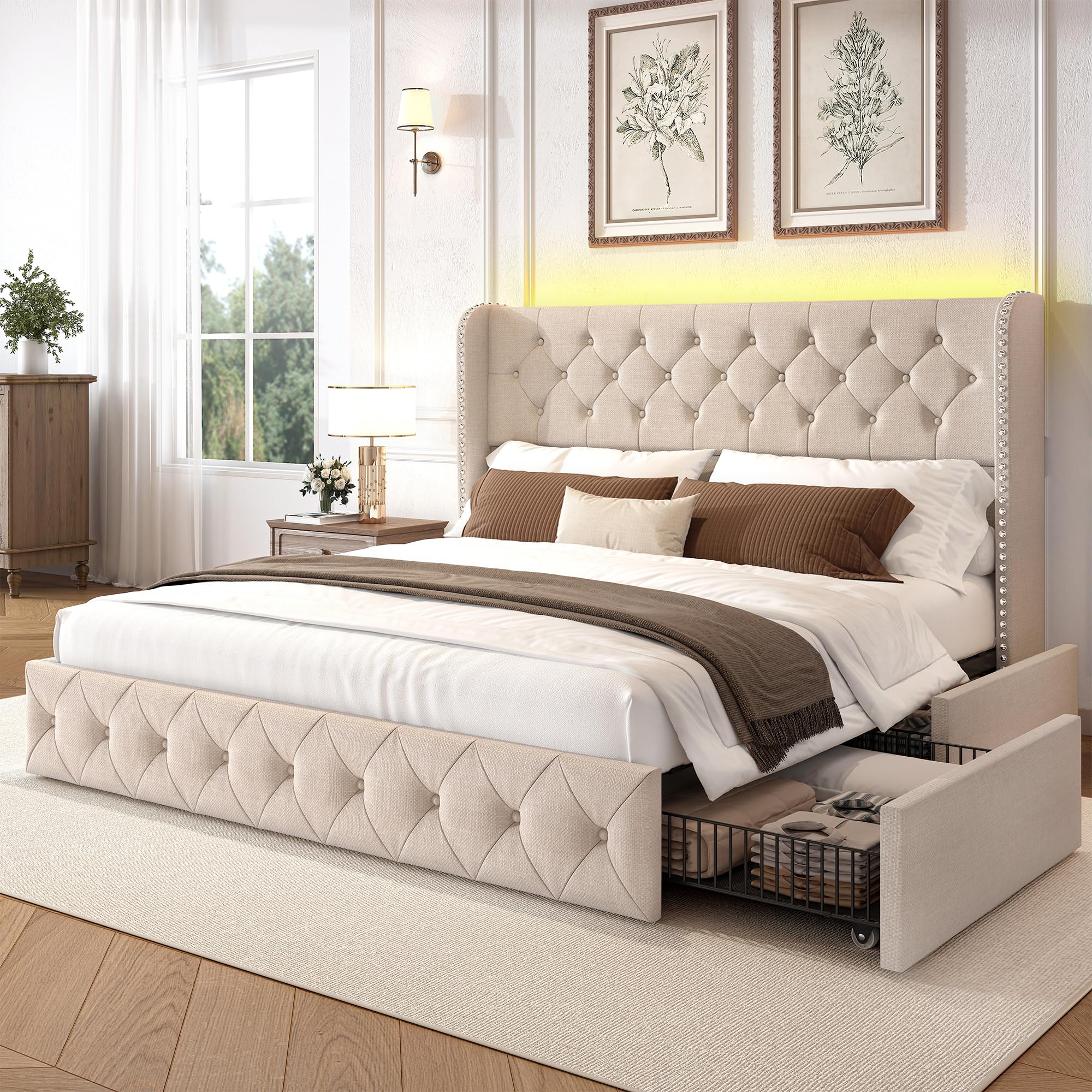 LARMACE King LED Bed Frame