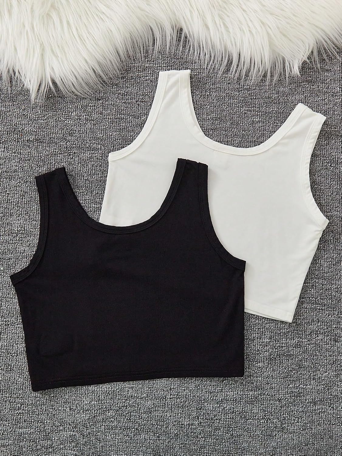 Milumia Girl's 2 Pack Scoop Neck Ribbed Tank Tops Sleeveless Summer Crop Tops Set