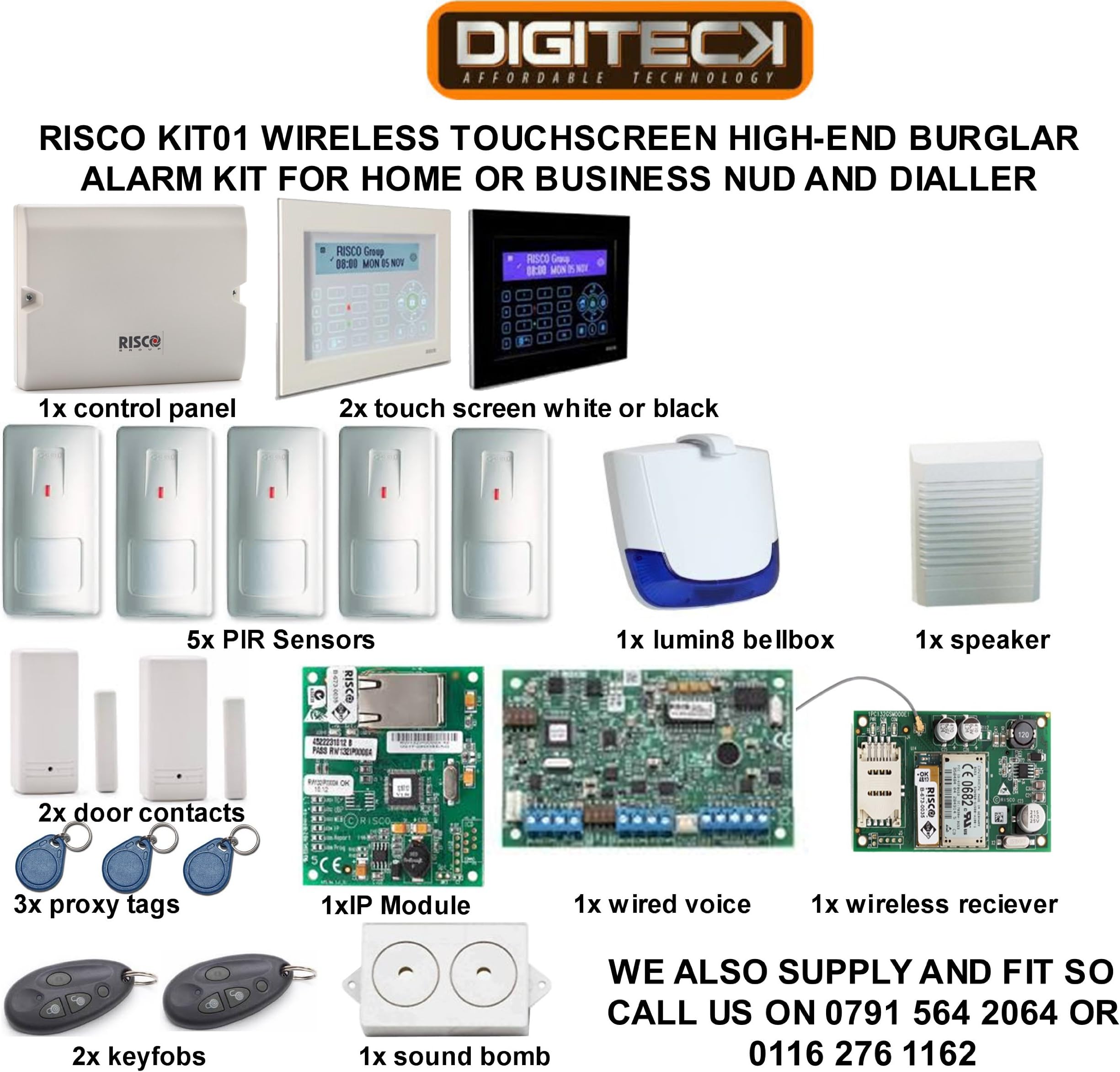 RISCO WIRELESS TOUCHSCREEN HIGH-END BURGLAR ALARM KIT FOR HOME OR BUSINESS NUD AND DIALLER