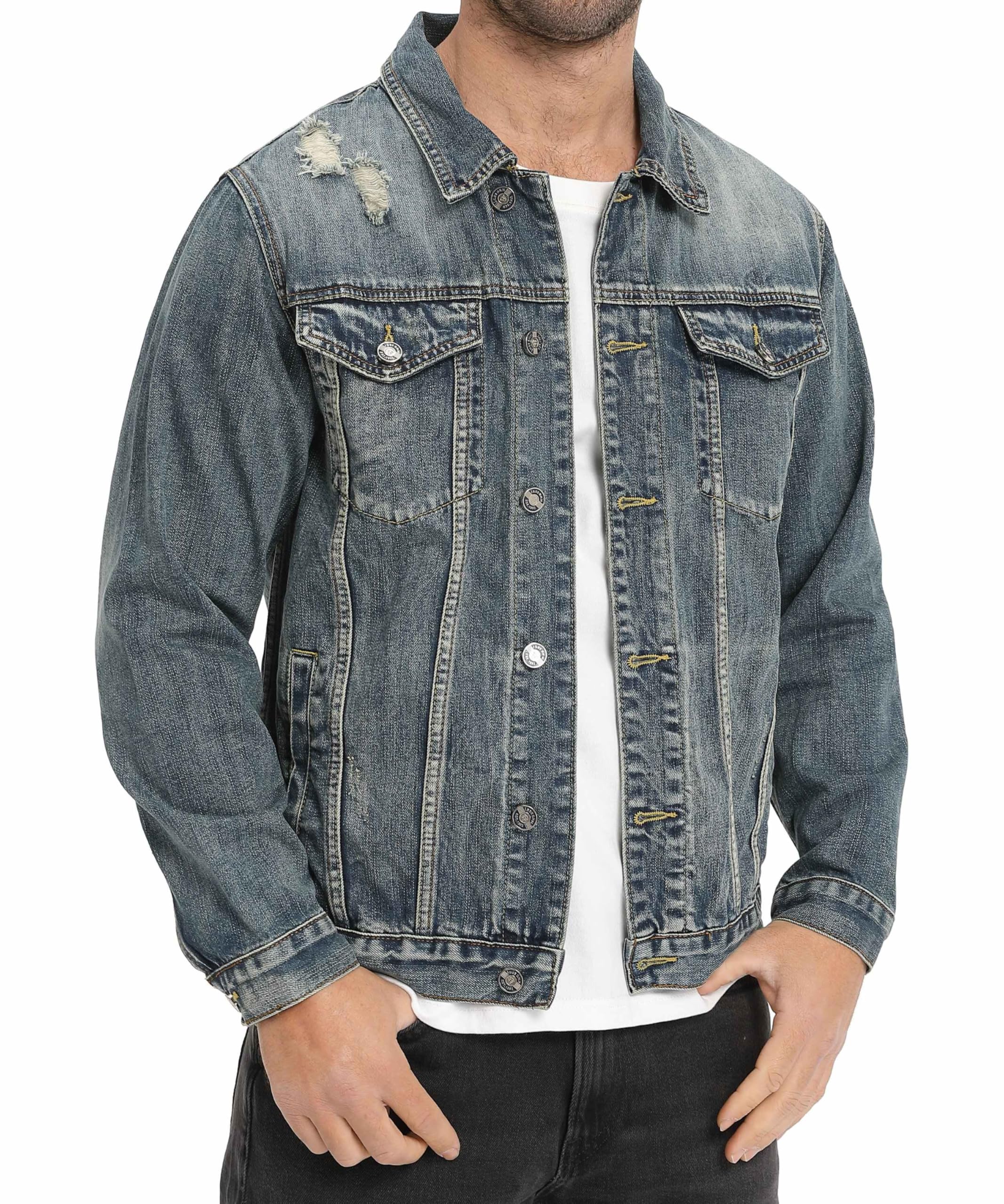 Giacca Jeans uomo Classico Lavato Vintage Jacket Casual Jeans Cappotto Cotone Trucker Giacca Biker Moto Capispalla in Denim Strappato