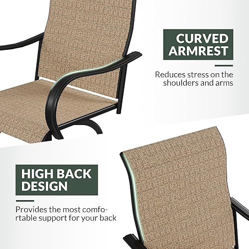 Miniatura 6 de Juego de 4 taburetes de bar giratorios para patio, sillas de bar para exteriores con respaldo alto y reposabrazos para terraza, piscina, jardín,