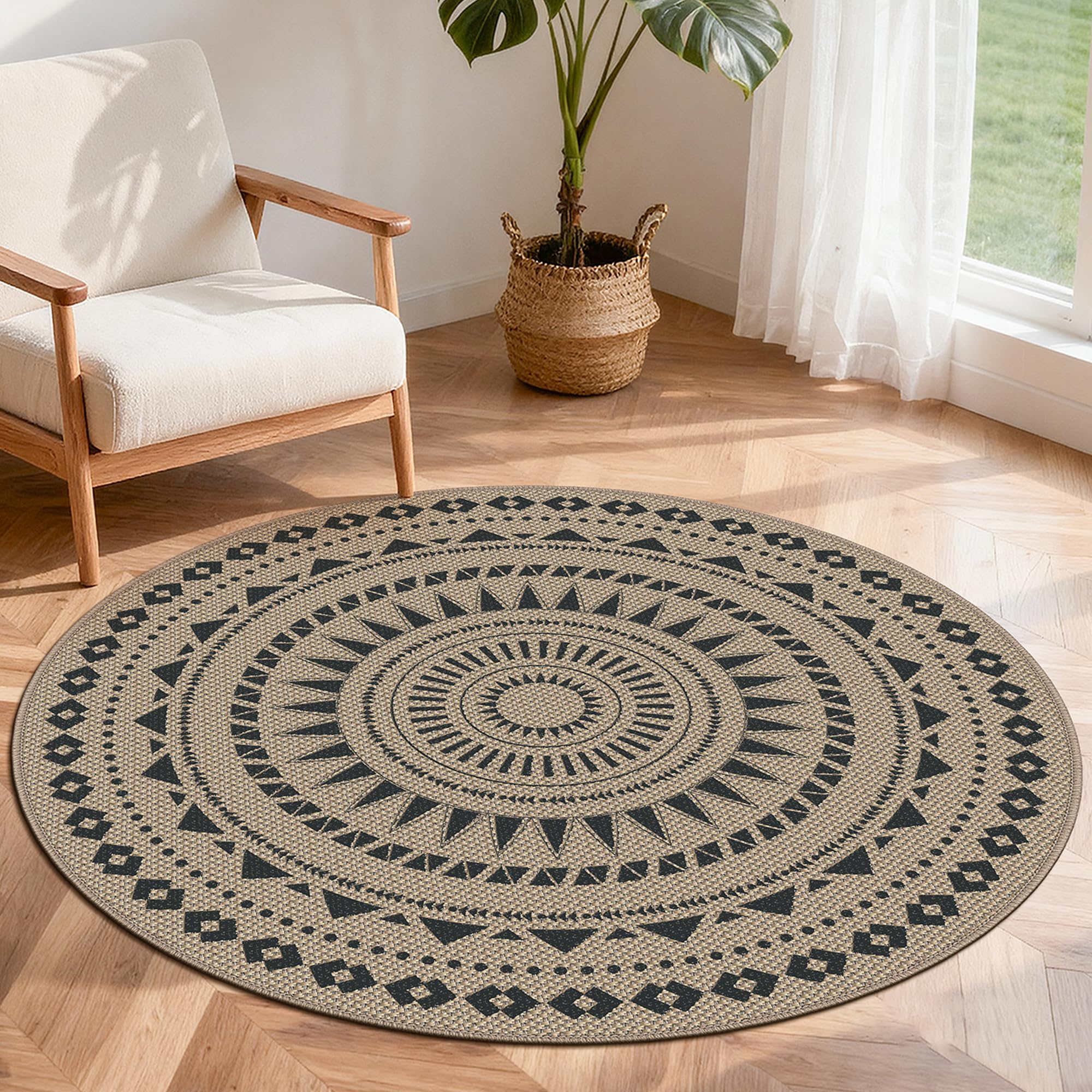 SIWB Tappeto esterno in iuta naturale, resistente alle intemperie, stile boho per soggiorno, cucina e corridoio 120 cm