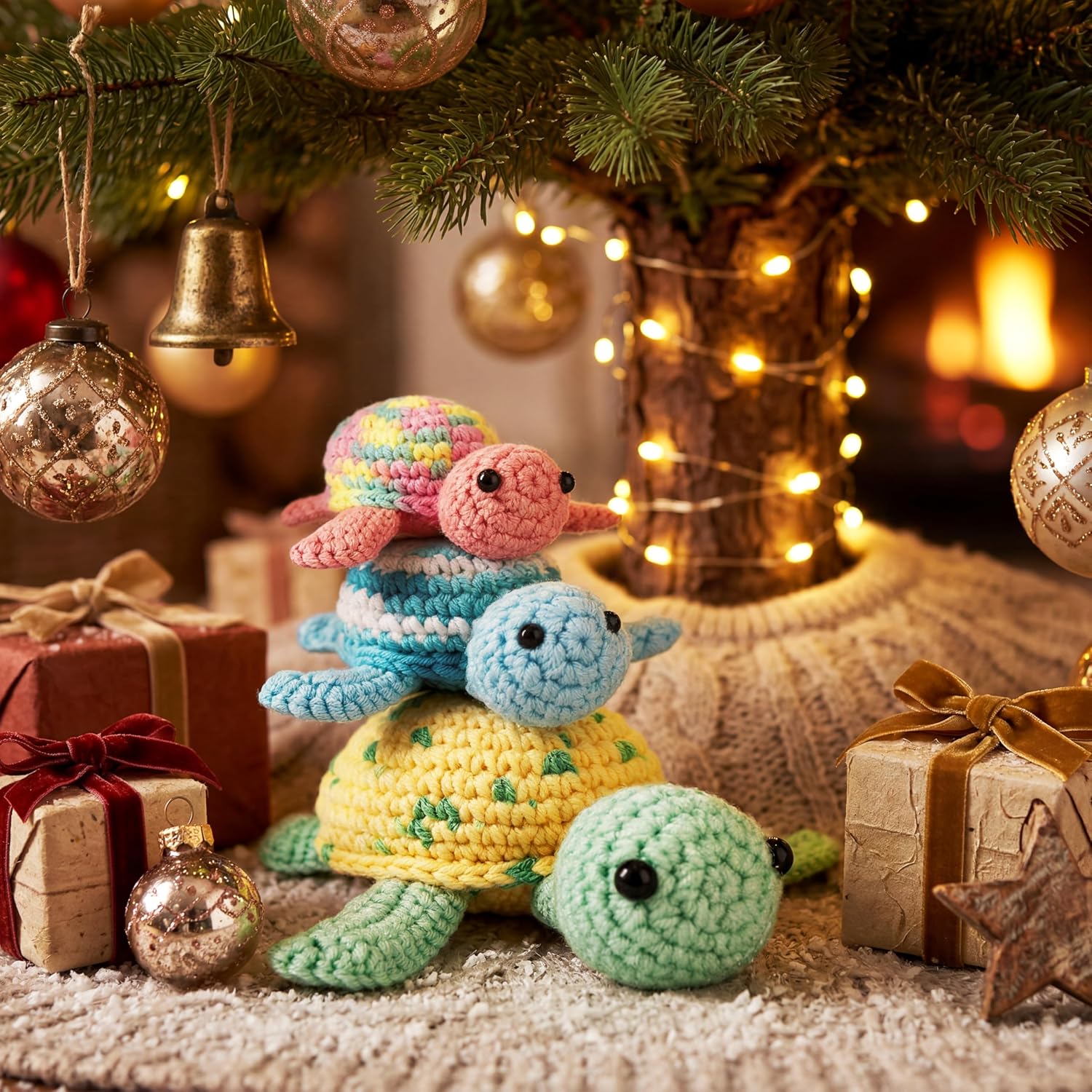 Crochetta Crochet Kit for Beginners, Beginner Crochet Kit for Adults with Step-by-Step Video Tutorials, DIY Crochet Animal Kits Knitting Supplies, 3 Pack Turtle (40%+ Yarn)