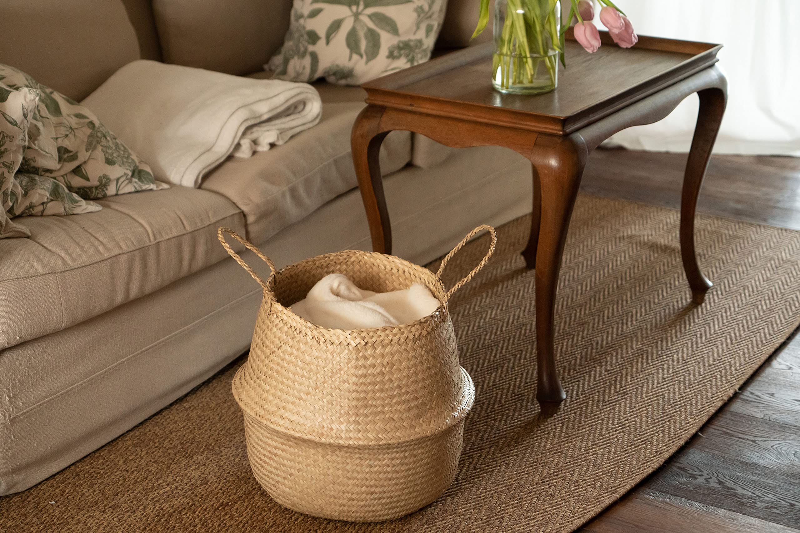 Cestino In Erba Marina Con Manici, Cestino Portaoggetti, 23 Cm