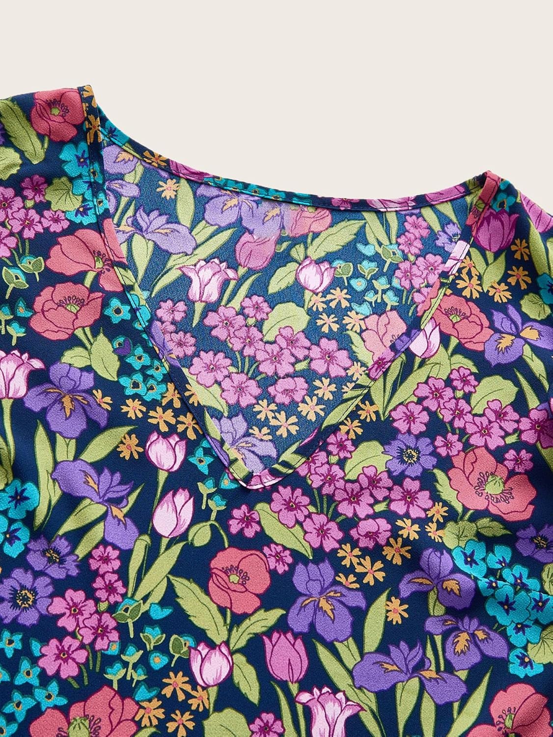 Women's Boho Floral Print Ruffle Cap Sleeve Blouse Summer V Neck Beach Vacation Tops - Image 3