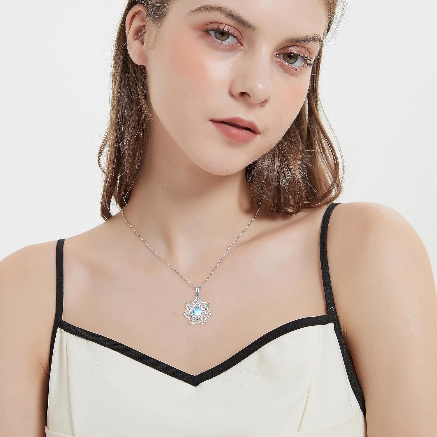 Lotus Yoga Chakra Moonstone Pendant Necklace S925 Sterling Silver Necklace Yoga Gifts for Sister Daughter Women - Image 4