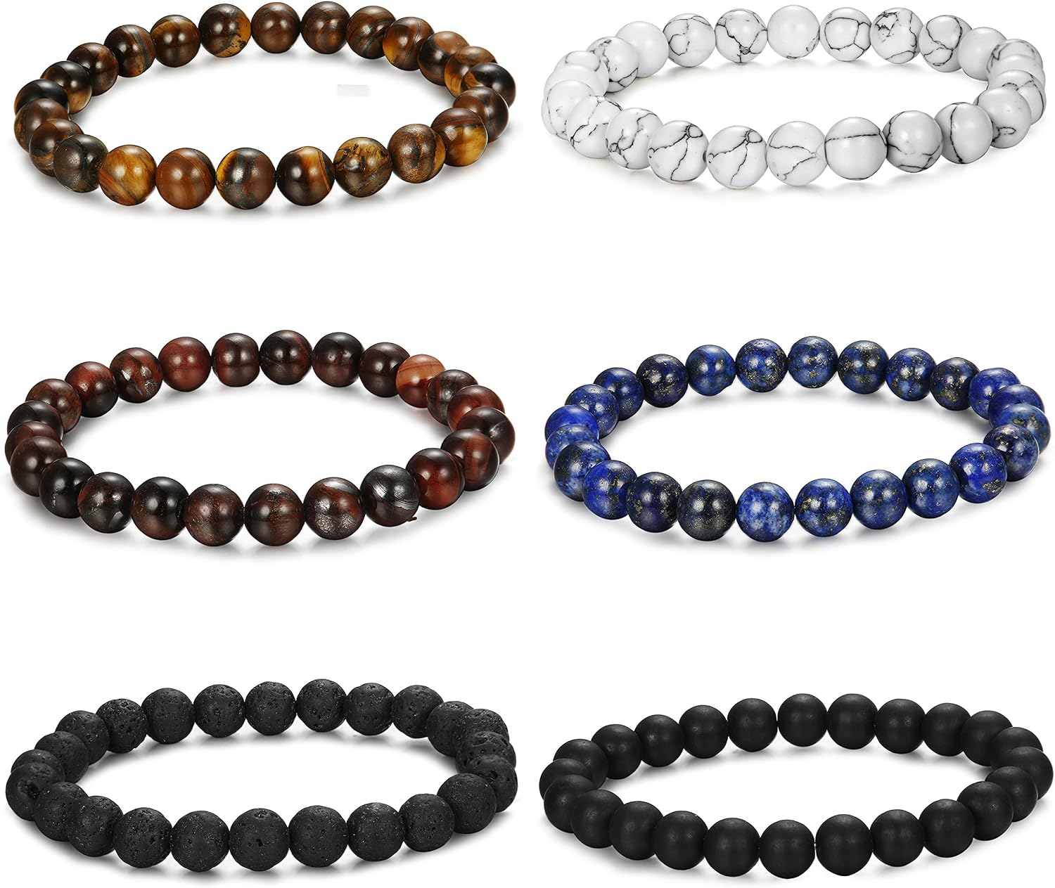 FUNRUN JEWELRY 6PCS Bead Bracelets for Men Women Natural Stone Mala Bracelet