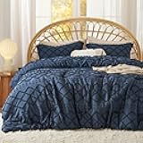 Bedsure Queen Comforter Set - Navy Blue Comforter, Boho Tufted Shabby Chic Bedding for Kids, 3 Pieces Vintage Farmhouse Bed Set for All Seasons, Fluffy Soft Bedding with 2 Pillow Shams