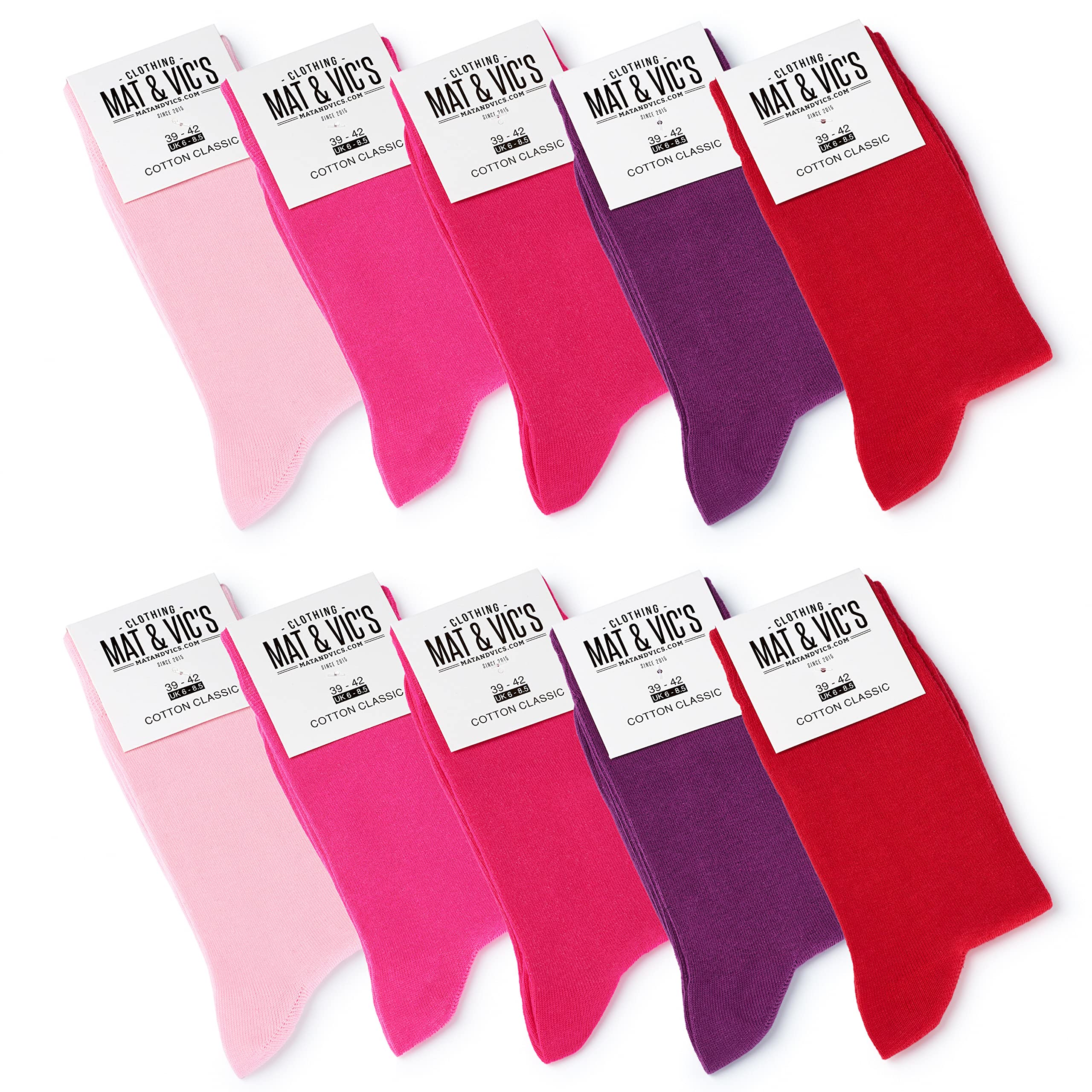 Mat & Vic's Cotton Socks Mens – Business & Casual Socks – OEKO-TEX 100, Made in Europe – Breathable, Reinforced, Opaque – 10-Pack – Berry Colours