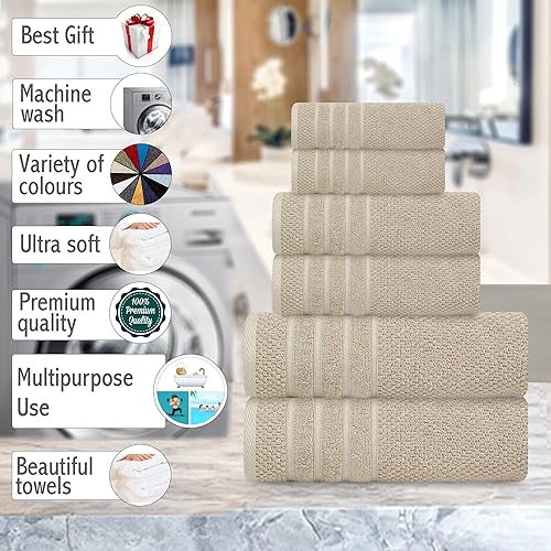 Miniatura 5 de Juego de toallas de baño, 100% algodón, 2 toallas de baño, 2 toallas de mano y 2 toallas pequeñas, grandes, de secado rápido, absorbentes y