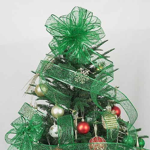 Miniatura 6 de MEEDEE Cinta de malla de alambre verde con purpurina y cinta de Navidad verde brillante de 2.5 pulgadas, cinta verde esmeralda para decoración de