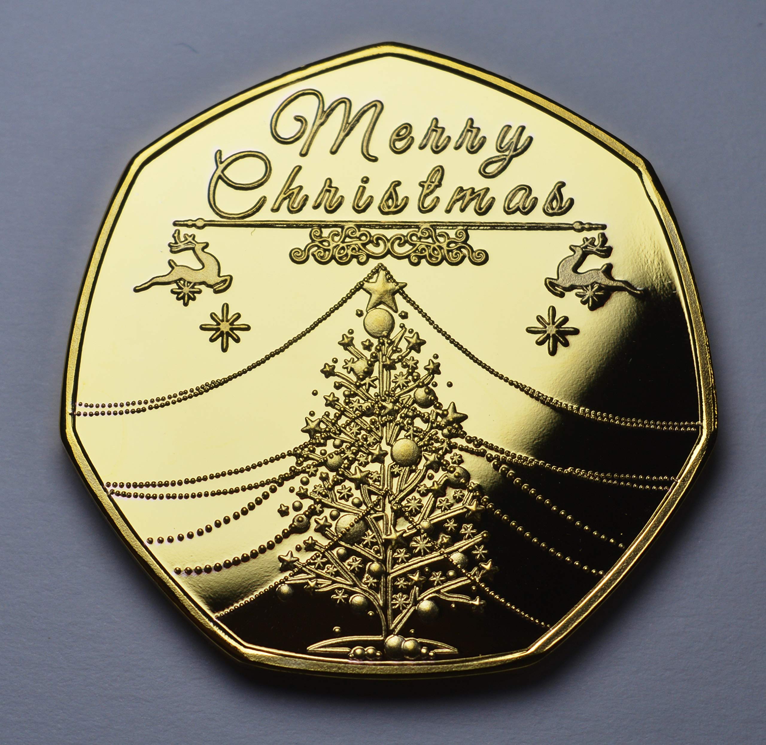 The Commemorative Coin Company MERRY CHRISTMAS 24ct Gold Commemorative. Snowman/Reindeer/Tree Gift/Present/Stocking Xmas/Festive