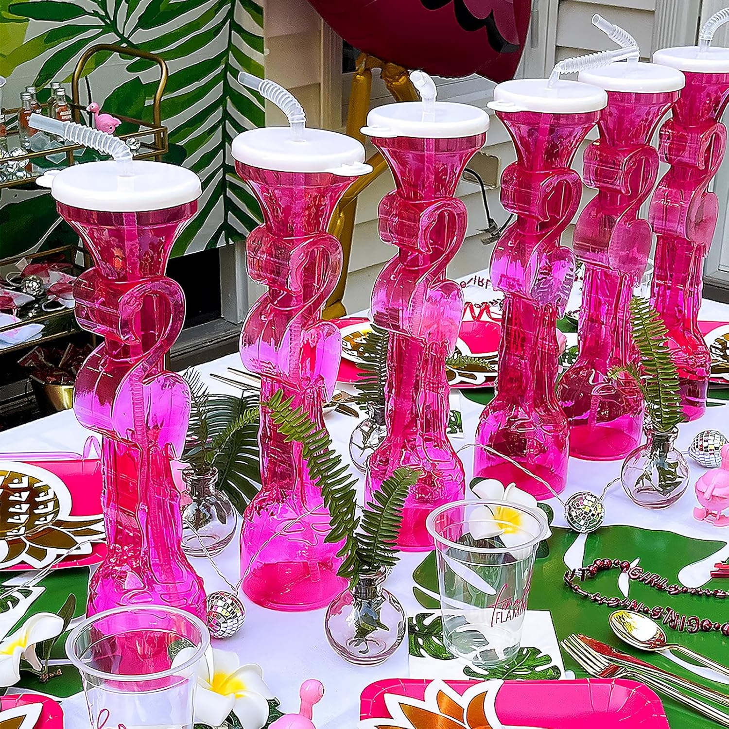Fun Express 8 oz Flamingo Plastic Yard Glasses, 6 Pieces, BPA Free Plastic, Summer Party Supplies, Pink