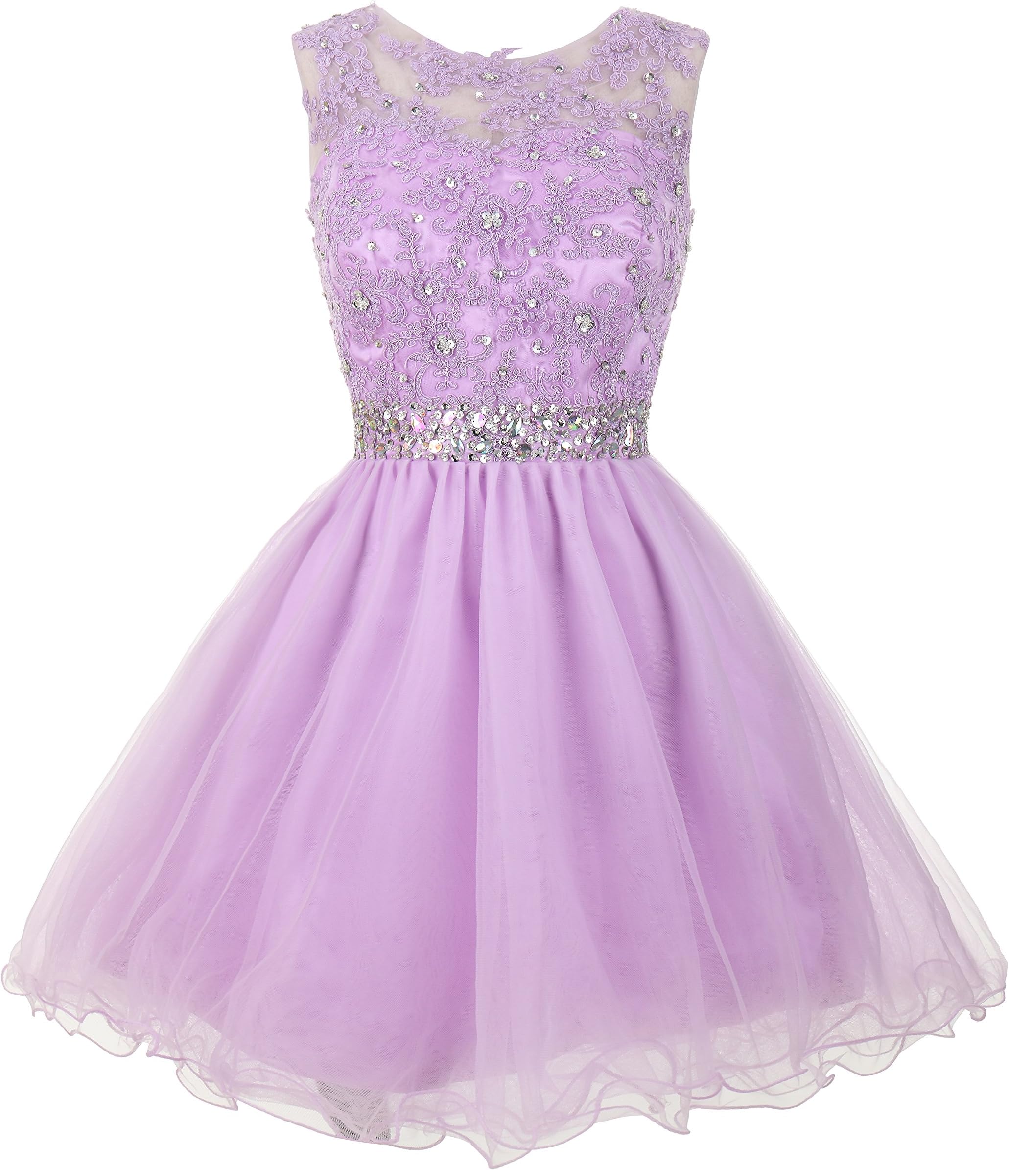 Mamilove Women's Tulle Short Applique Beading Formal Homecoming Cocktail Party Dress