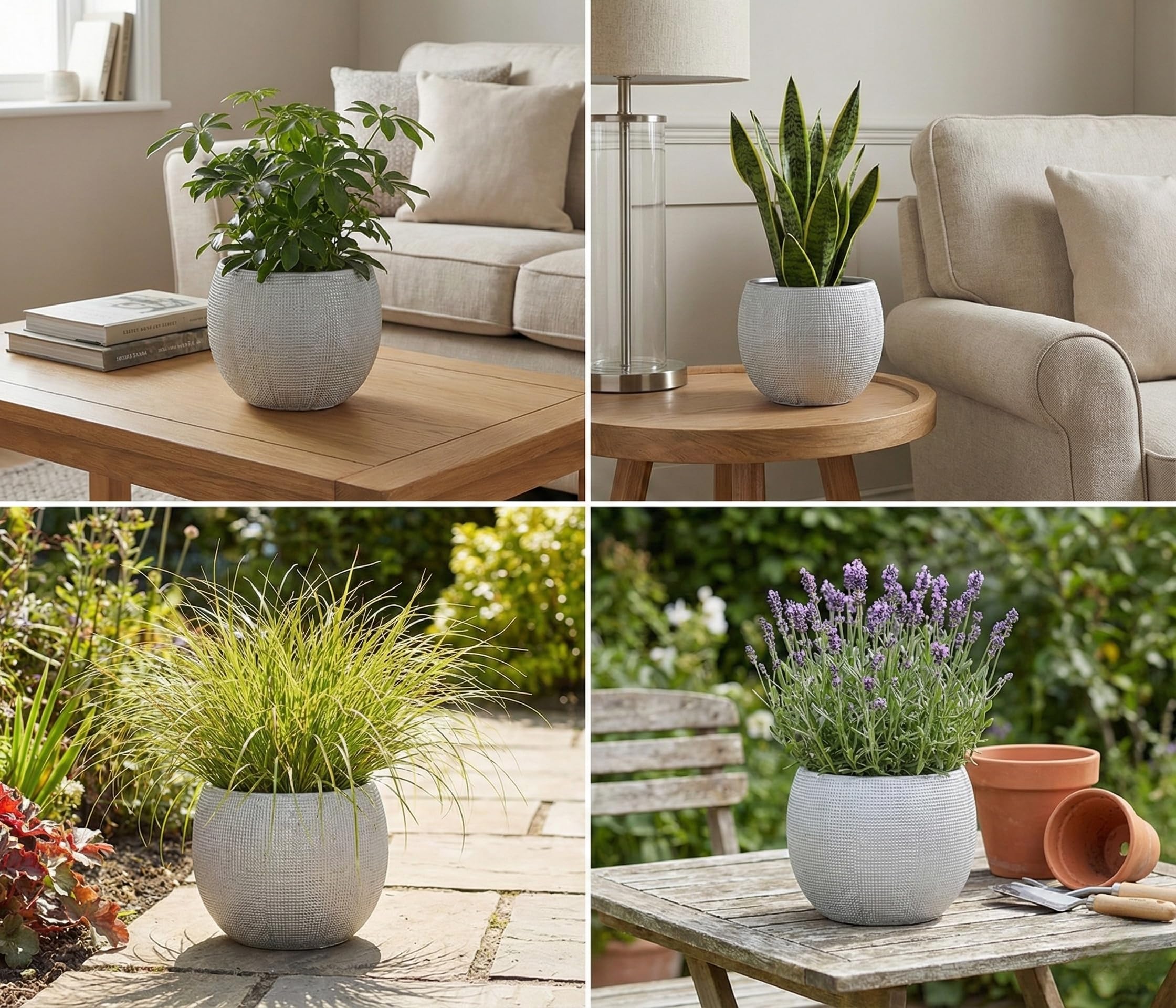 Olly & Rose Barcellona - Vaso per piante in ceramica grigio chiaro, 25 cm, grandi vasi per piante per interni ed esterni, colore grigio
