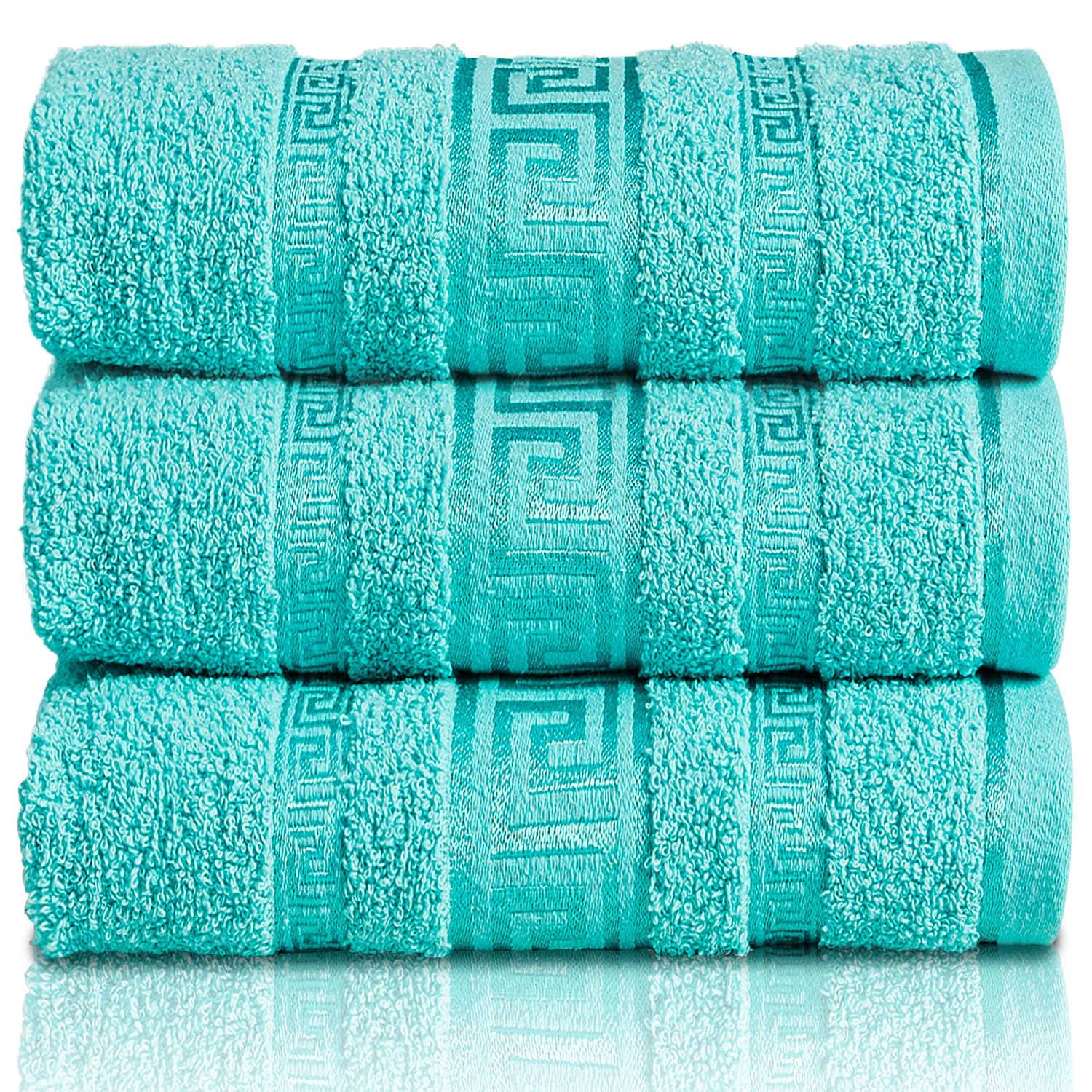 GC GAVENO CAVAILIA Greek Bath Sheet - Pack Of 3 100% Egyptian Cotton Towels Bath Sheets - Extra Large Soft Highly Absorbent Quick Dry Towel (90x150 cm) - 550 GSM Towels For Bathroom - Aqua