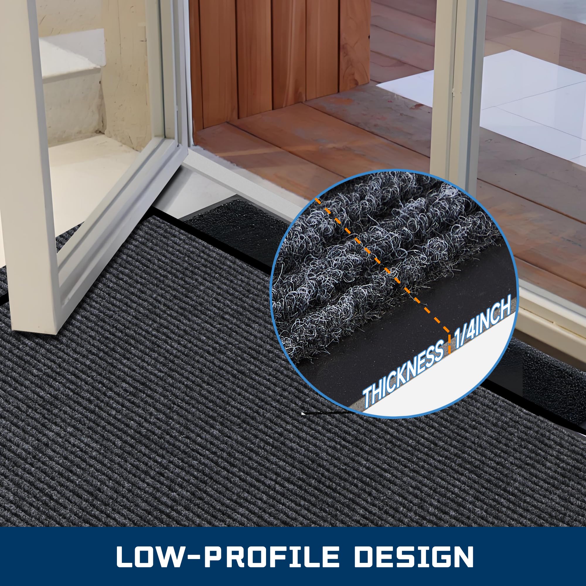 Tapete extra grande para puerta delantera, 5 x 3 pies, tapete de entrada para interiores y exteriores, tapete comercial resistente, tapete de goma antideslizante para entrada, impermeable, perfil bajo