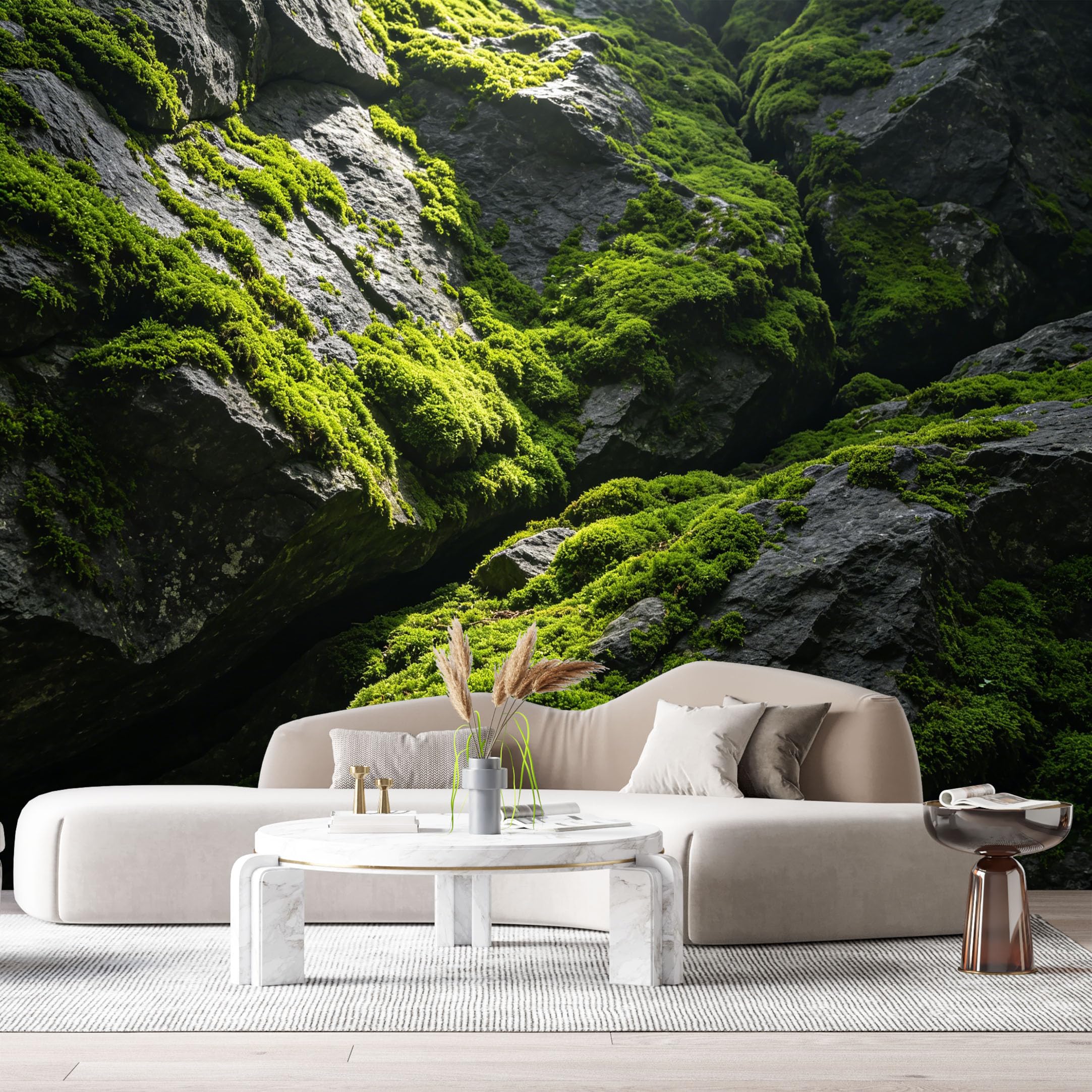 Custom Size Wall Murals Rocky Cliff Forest Landscape Moss Covered Stones Natural Texture SelfAdhesive Wall Fabric Removable Large Wallpaper for Photo Living Room