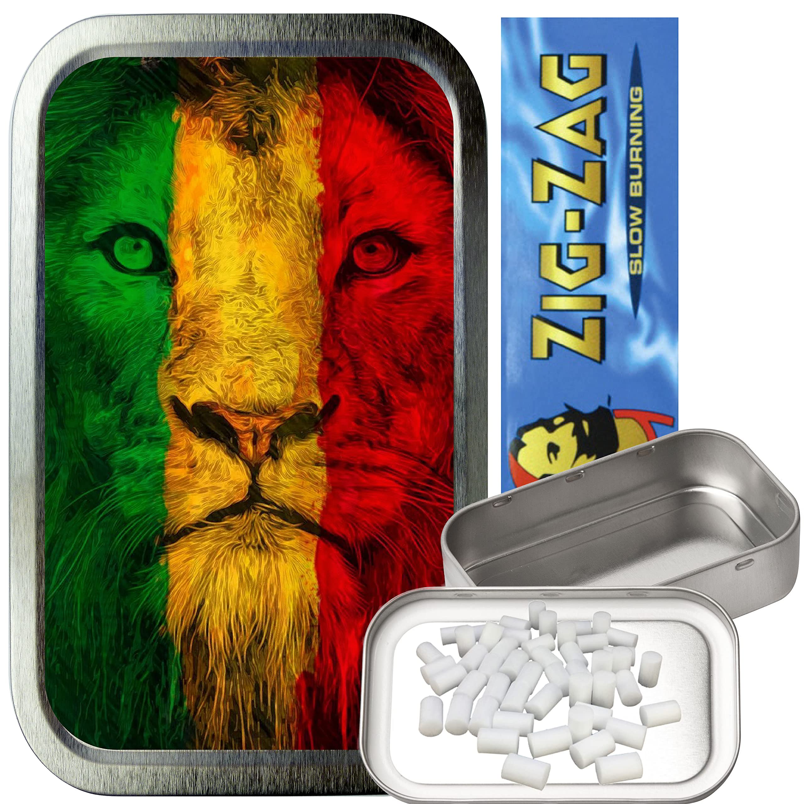 Teez Silver Rasta Lion 1Oz Tobacco Tin, Pill Box