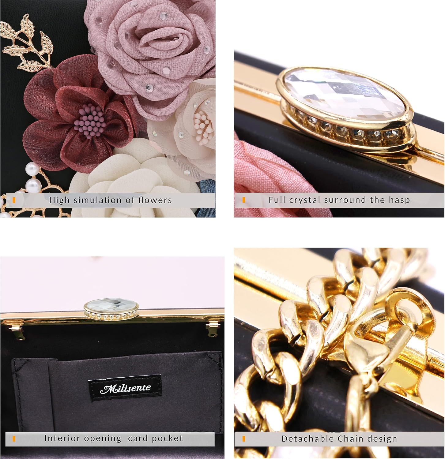 Milisente Evening Bag for Women, Flower Wedding Evening Clutch Purse Bride Floral Clutch Bag - Image 6