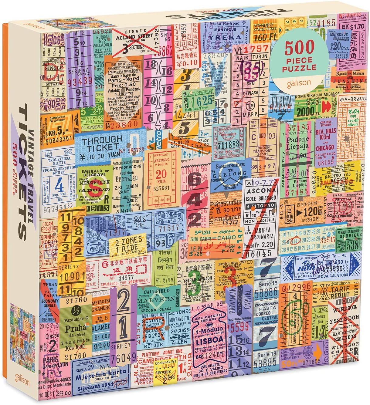 Galison 9780735366527 Vintatge Tickets Jigsaw Puzzle, Vintage Travel