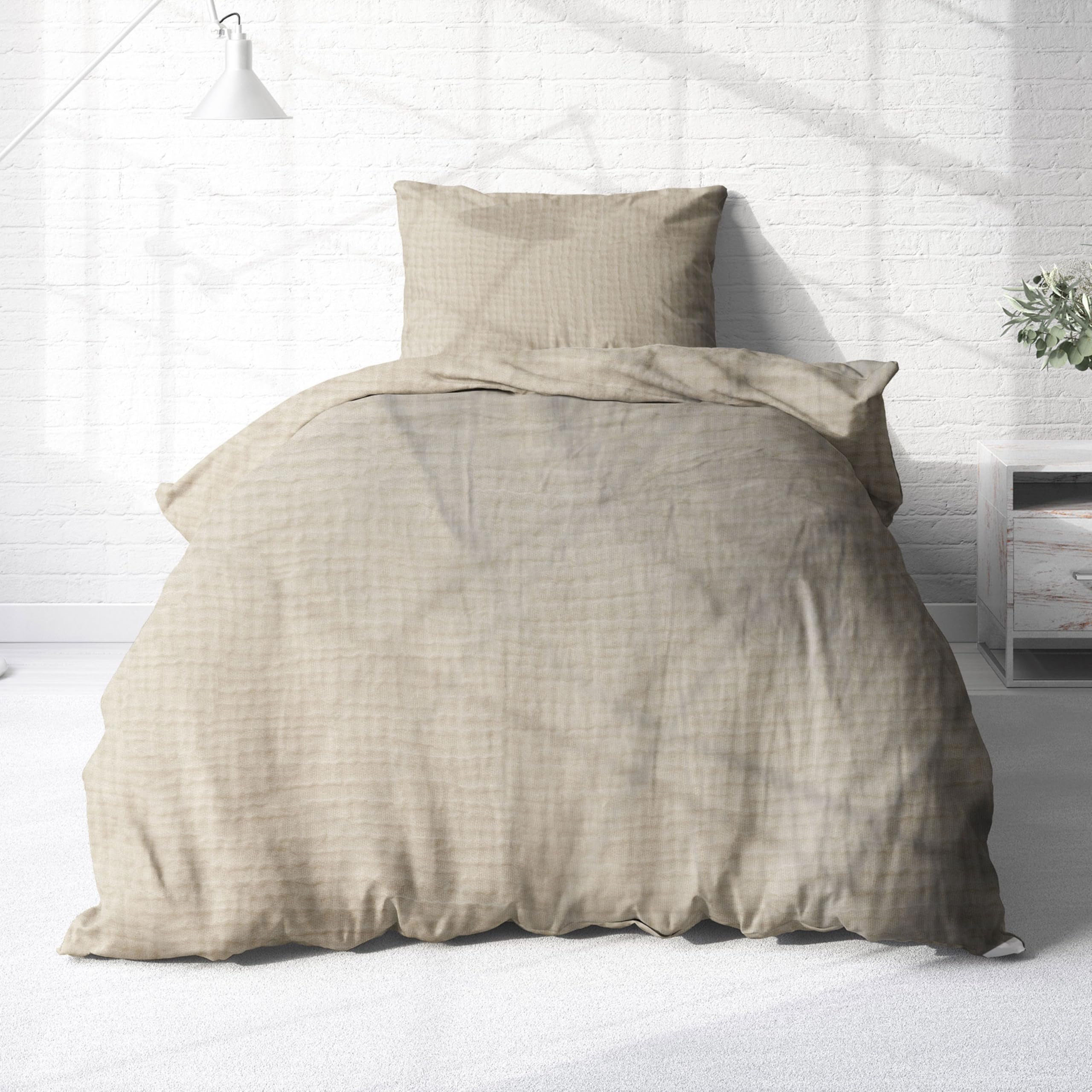 Träumschön Musselin Bettwäsche Set 135x200 & 80x80 Beige - Weiche und Luftige Bettwäsche - Feine Struktur - 100% Baumwolle