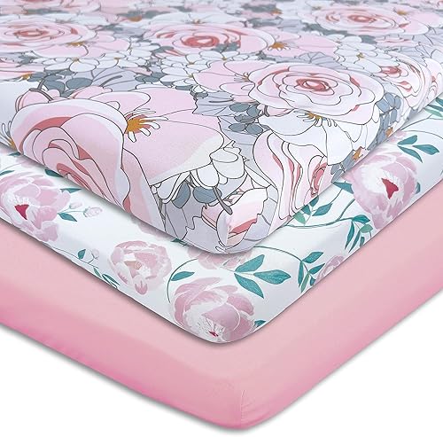 Miniatura 7 de AMROSE Paquete de 3 sábanas suaves para cuna, juego de sábanas de microfibra para bebés, juego de sábanas suaves al tacto de seda, sábana portátil