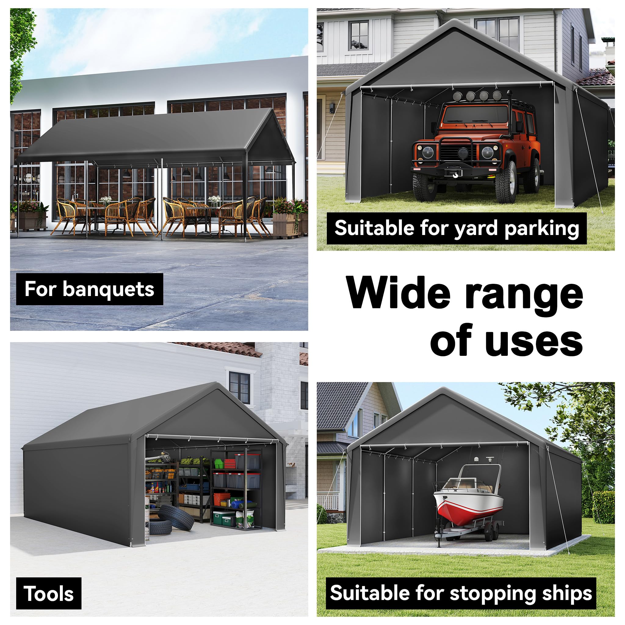LZQ Lagerzelt 4x6 m – Gerätezelt, Gerätehaus & Zeltgarage mit robuster PE-Plane – wetterfester Unterstand mit Dachverstärkung & Bodenrahmen für Werkzeuge, Geräte, Garten & Baustelle (Grau)
