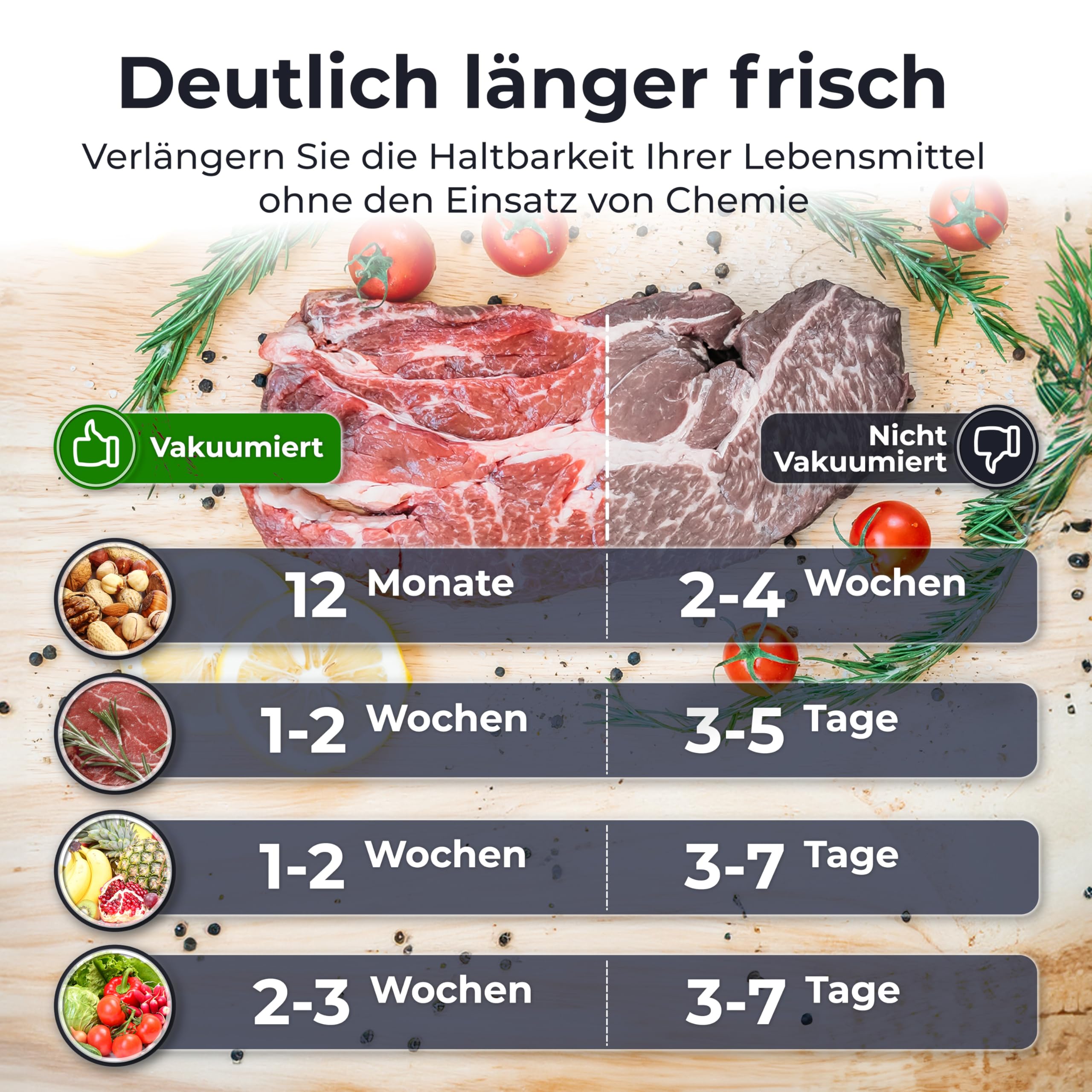 KLAMER Vakuumierer Pro 80 Vakuumiergerät für trockene & feuchte Lebensmittel Sous Vide inkl. Beutel und Schlauch