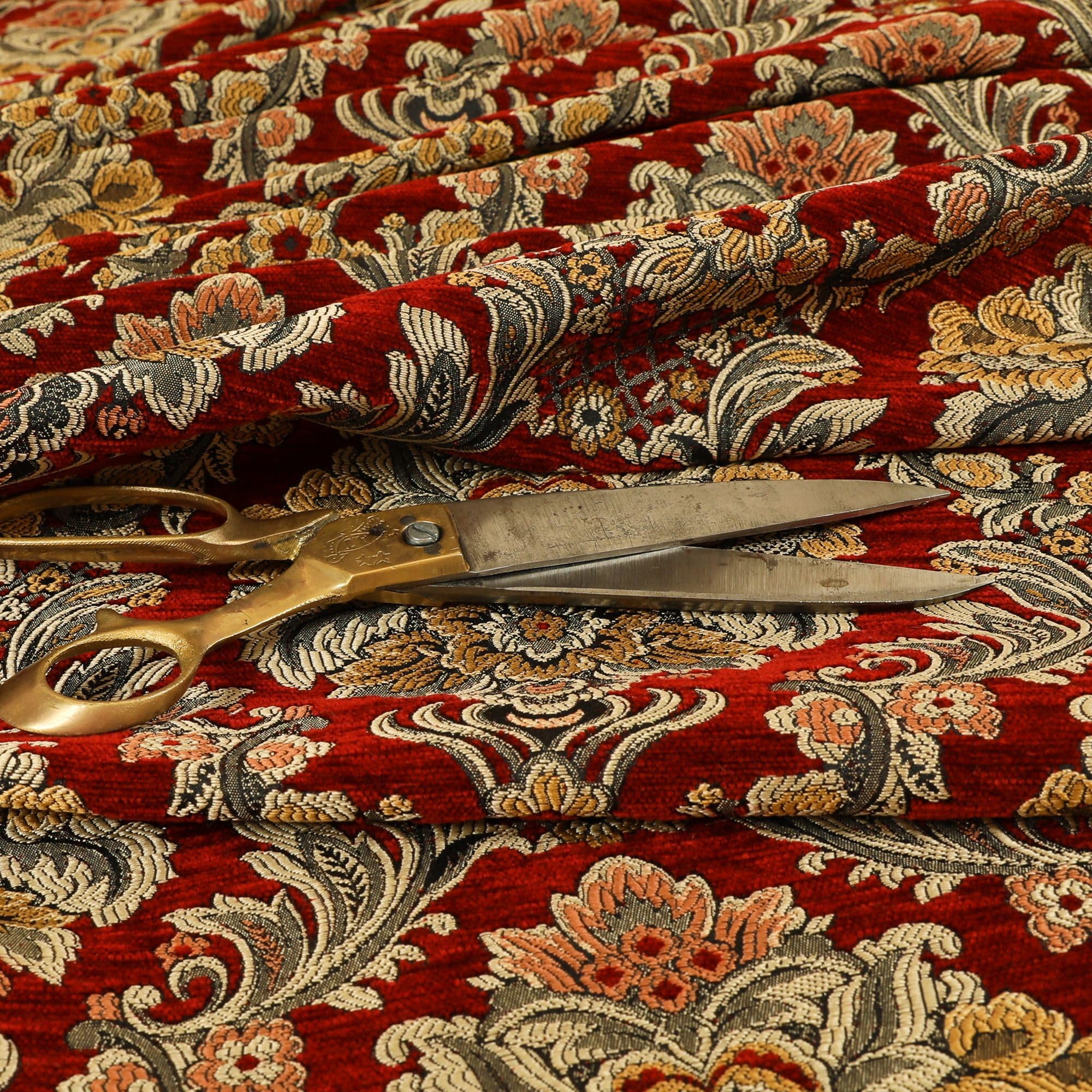 Redbrick Mill Fabrics Rich Detail Damask Exotic Red Floral Pattern Upholstery Furnishing Fabric, 135cm Width (Per Metre)