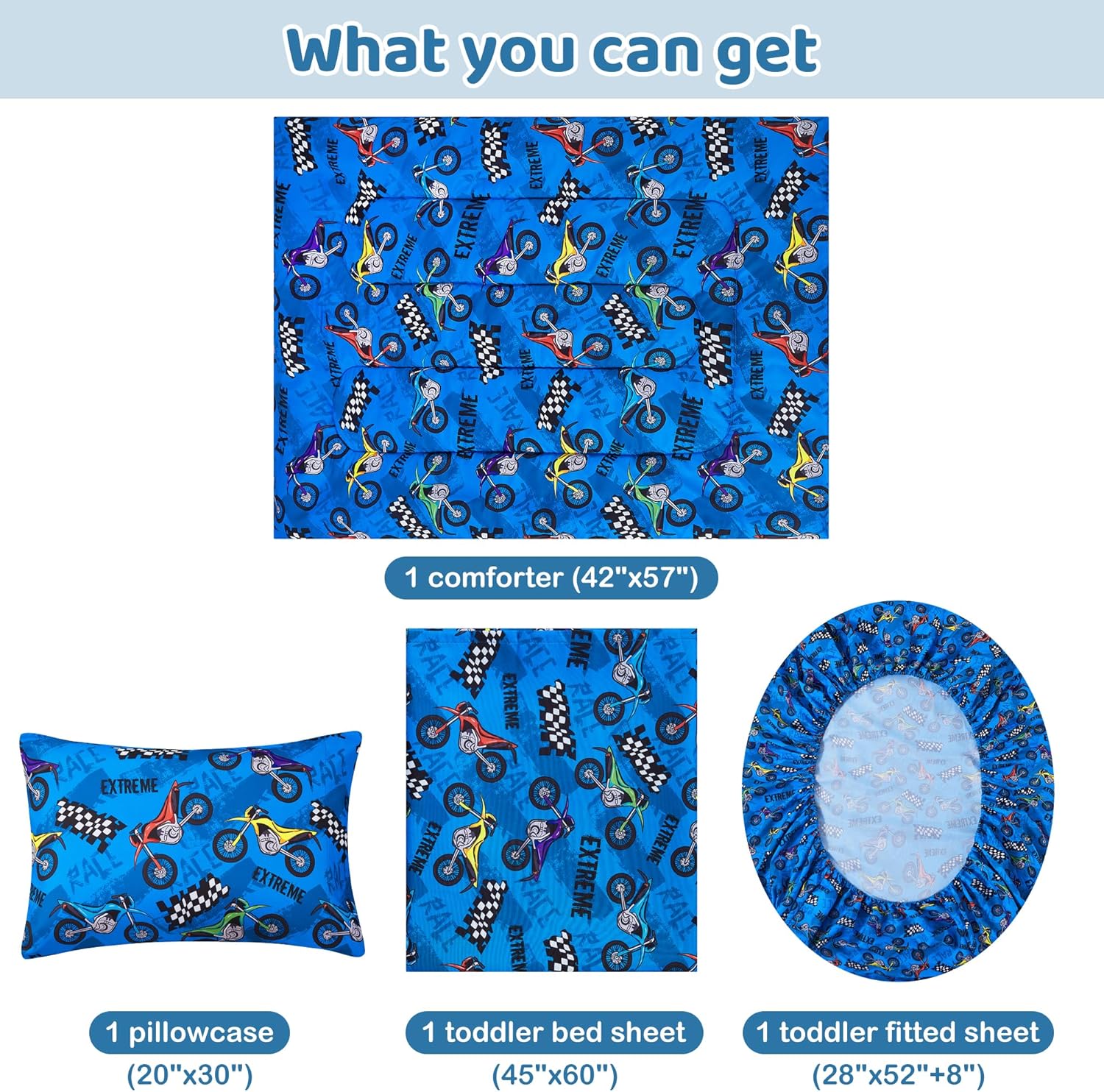 lasoftan Toddler Bedding Set, Toddler Bed Comforter Sets for Girls, Toddler Bed Set, Motorcycle Printed