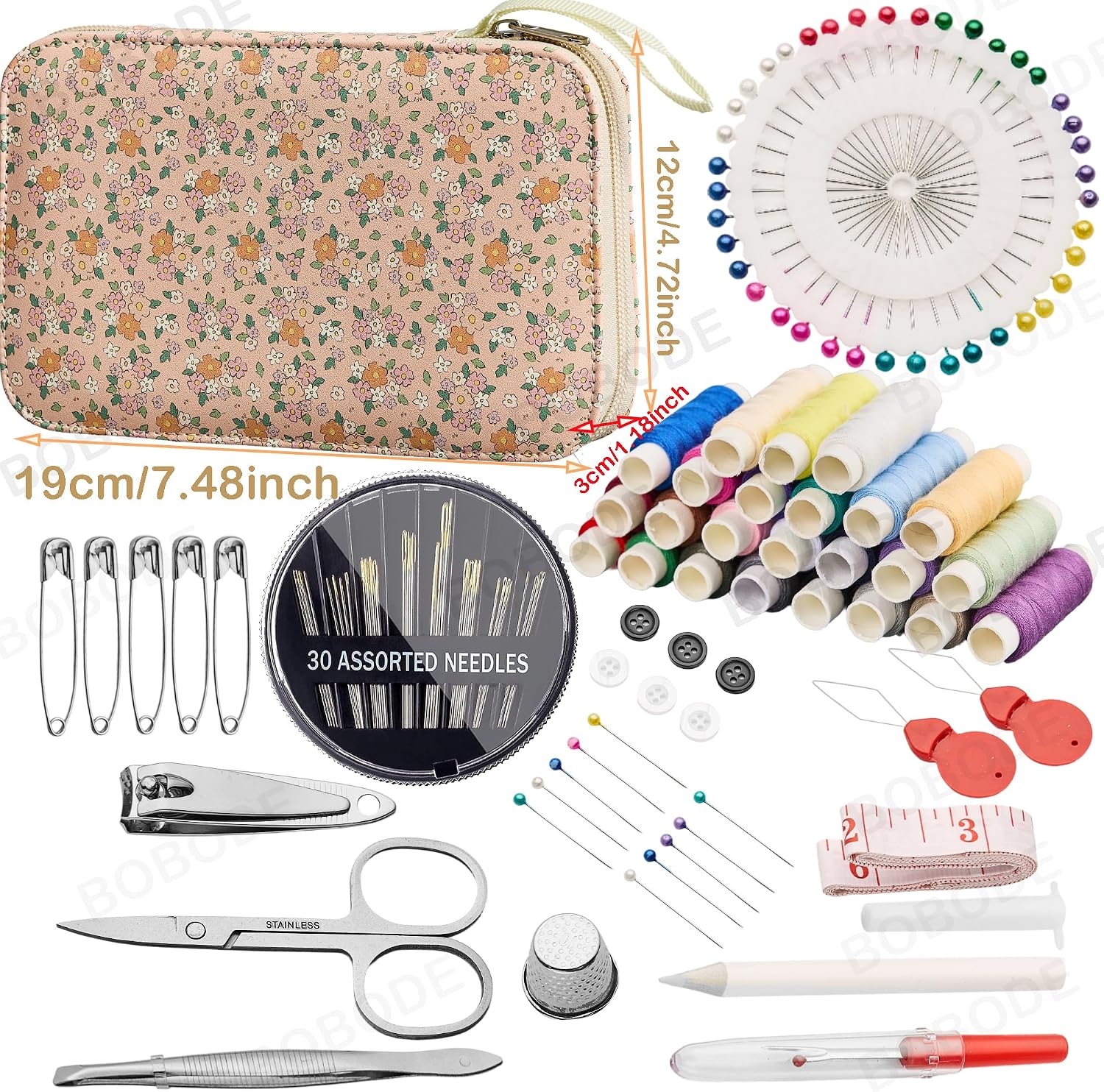 Sewing Project Kits Floral Pattern Sewing Kit with 130PCS Sewing Supplies Accessories,Printing Sewing Set with Zipper Sewing Supplies Case,for Travel Emergency, Home