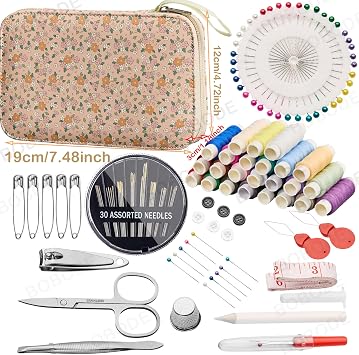 Bobode Sewing Project Kits, Floral Pattern Kit With 130 Pieces, Supplies And Accessories, Printing Set, Zipper Case, For Travel Emergencies, Home