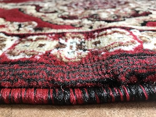 Miniatura 5 de EMIRATES Alfombra tradicional redonda oriental, diseño rojo, beige y marrón, 520 (4 pies x 4 pies)