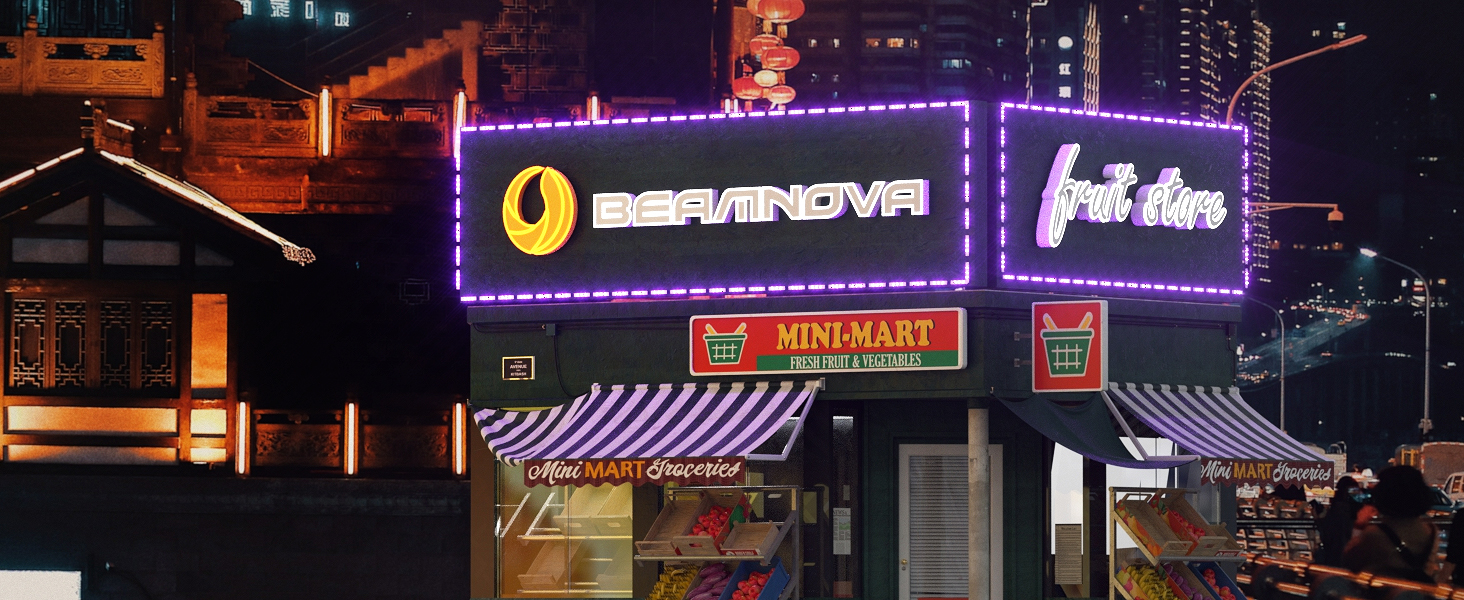Image of BEAMNOVA 40Ft RGB Commercial LED Storefront Lights Kit, Bluetooth App Control, with Remote, DC 12V Power Supply Transformer, Adhesive Waterproof Strip Light Modules