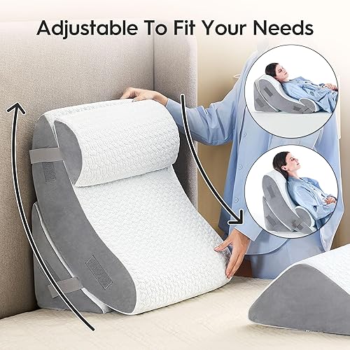 Miniatura 4 de BedLuxury Juego de 4 almohadas ortopédicas de cuña para cama con espuma viscoelástica para dolor de espalda, poscirugía, almohada de espuma