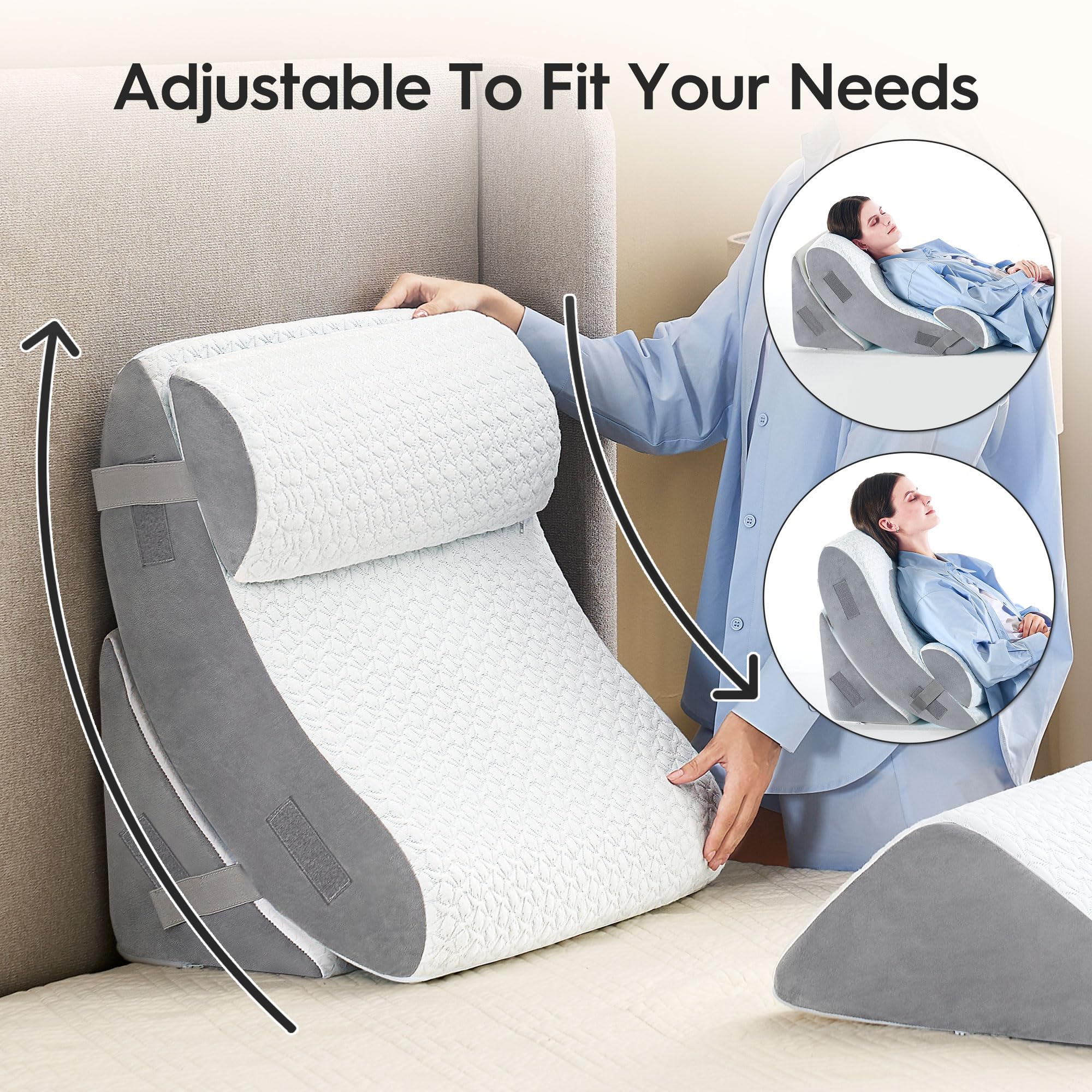 Set di 4 cuscini ortopedici a cuneo per letto in memory foam post-chirurgia, per dormire, regolabili