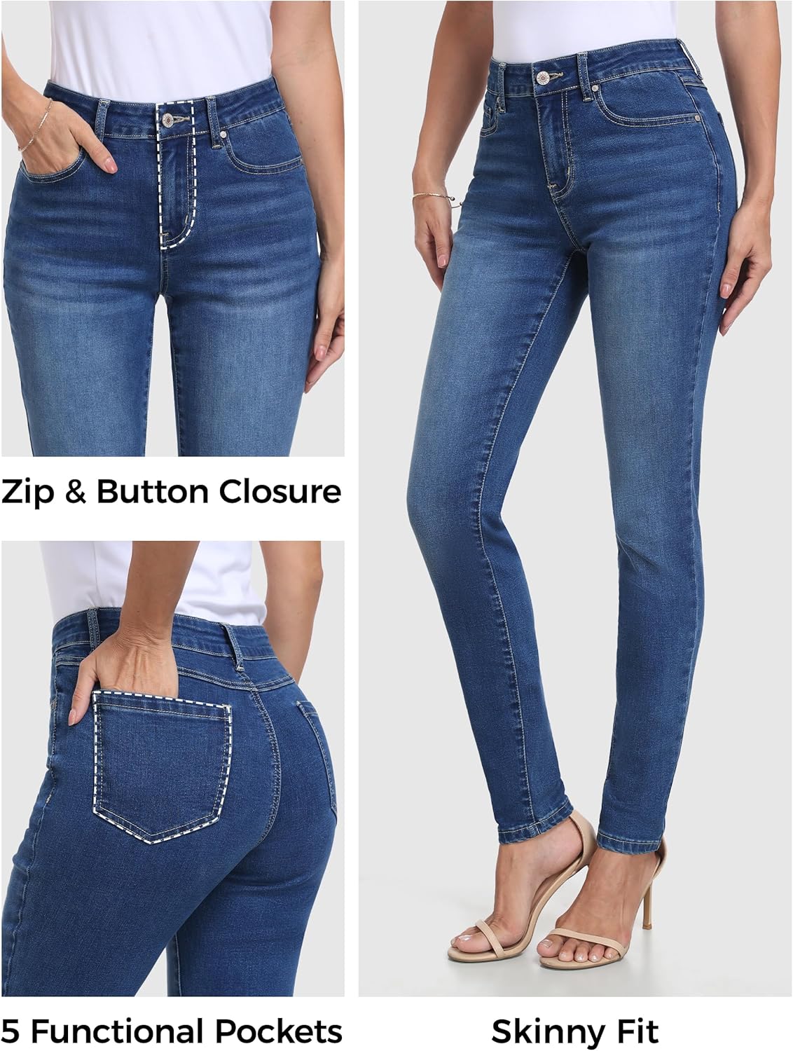 SEVEGO Tall Women's 32"/34"/36" Inseam Skinny Jeans Mid-Rise Stretchy Slim Fit Denim Pants Classic Long Trousers - Image 5