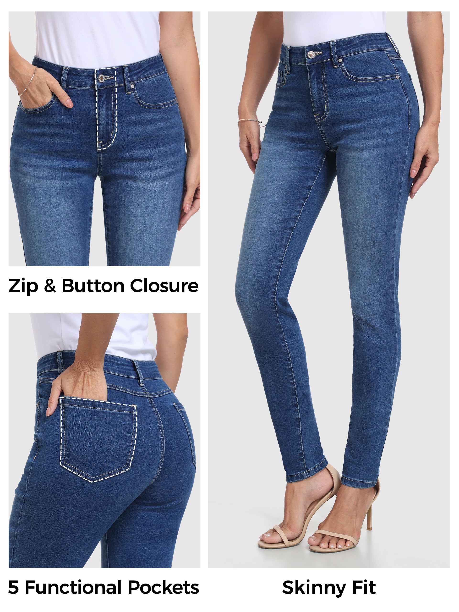 Sevego Jeans Tall Damen 32"/ 34"/ 36" Innenbeinlänge Skinny Fit Jeanshosen Mittlere Taille Stretch Freizeit mit 5 Taschen